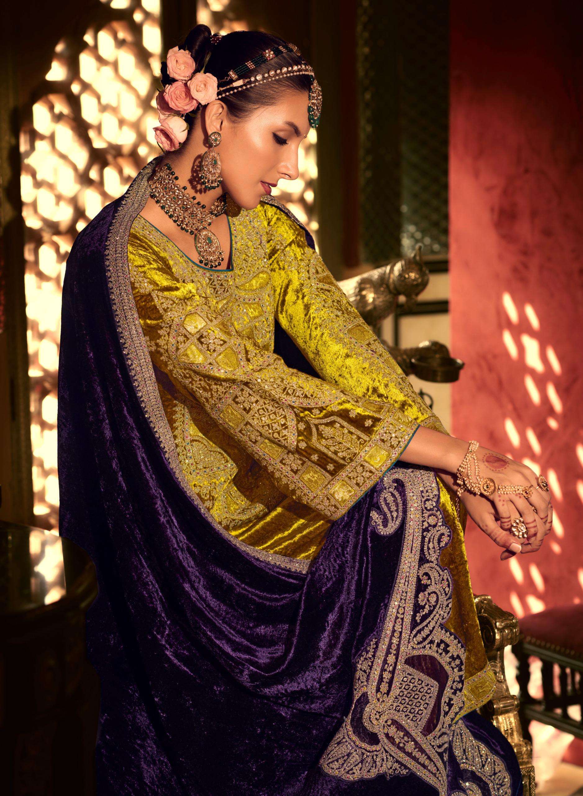 kuch khaas vol-12 by kuch khass 1201-1206 series pure viscose velvet heavy salwar suits latest catalogue design 2024