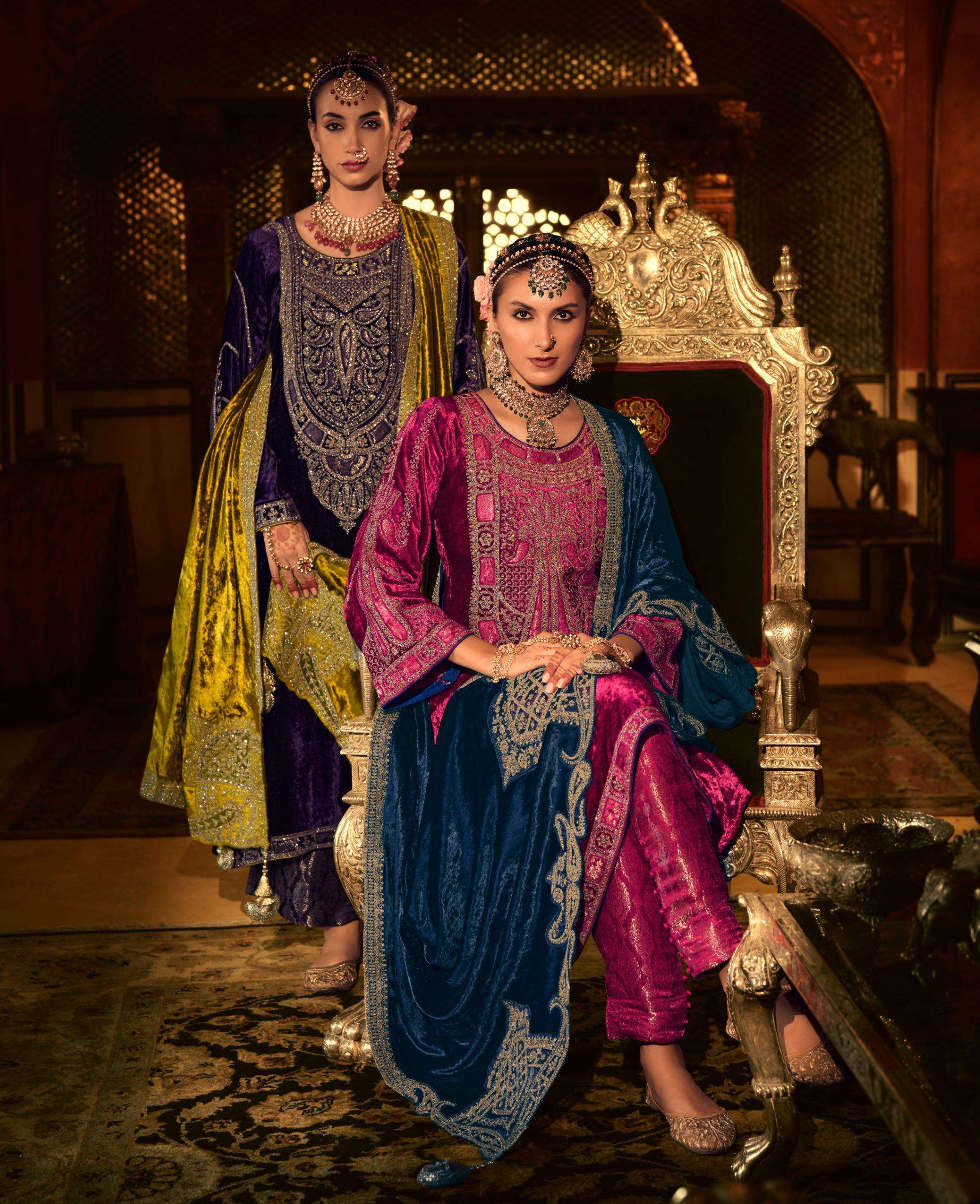 kuch khaas vol-12 by kuch khass 1201-1206 series pure viscose velvet heavy salwar suits latest catalogue design 2024