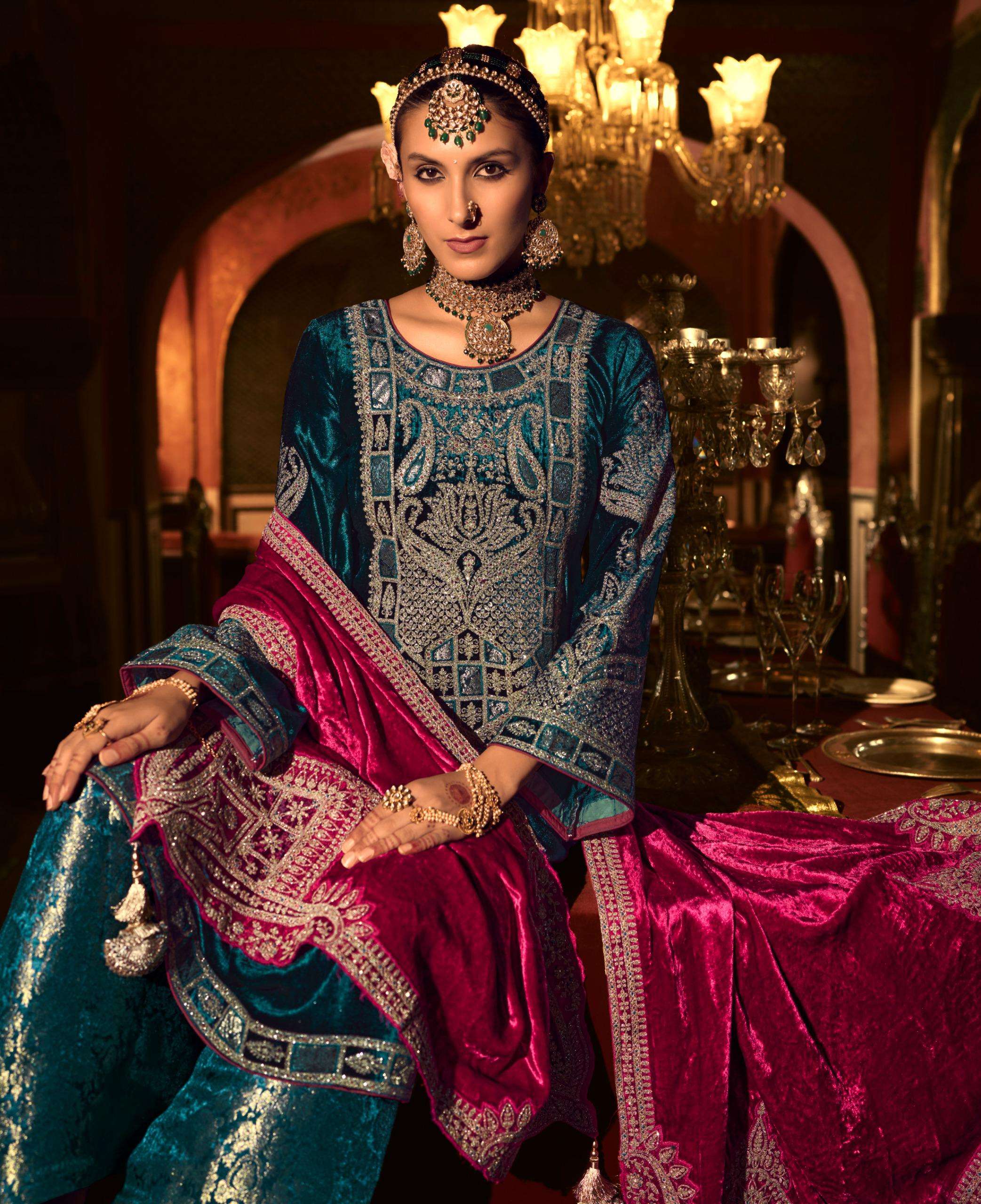 kuch khaas vol-12 by kuch khass 1201-1206 series pure viscose velvet heavy salwar suits latest catalogue design 2024