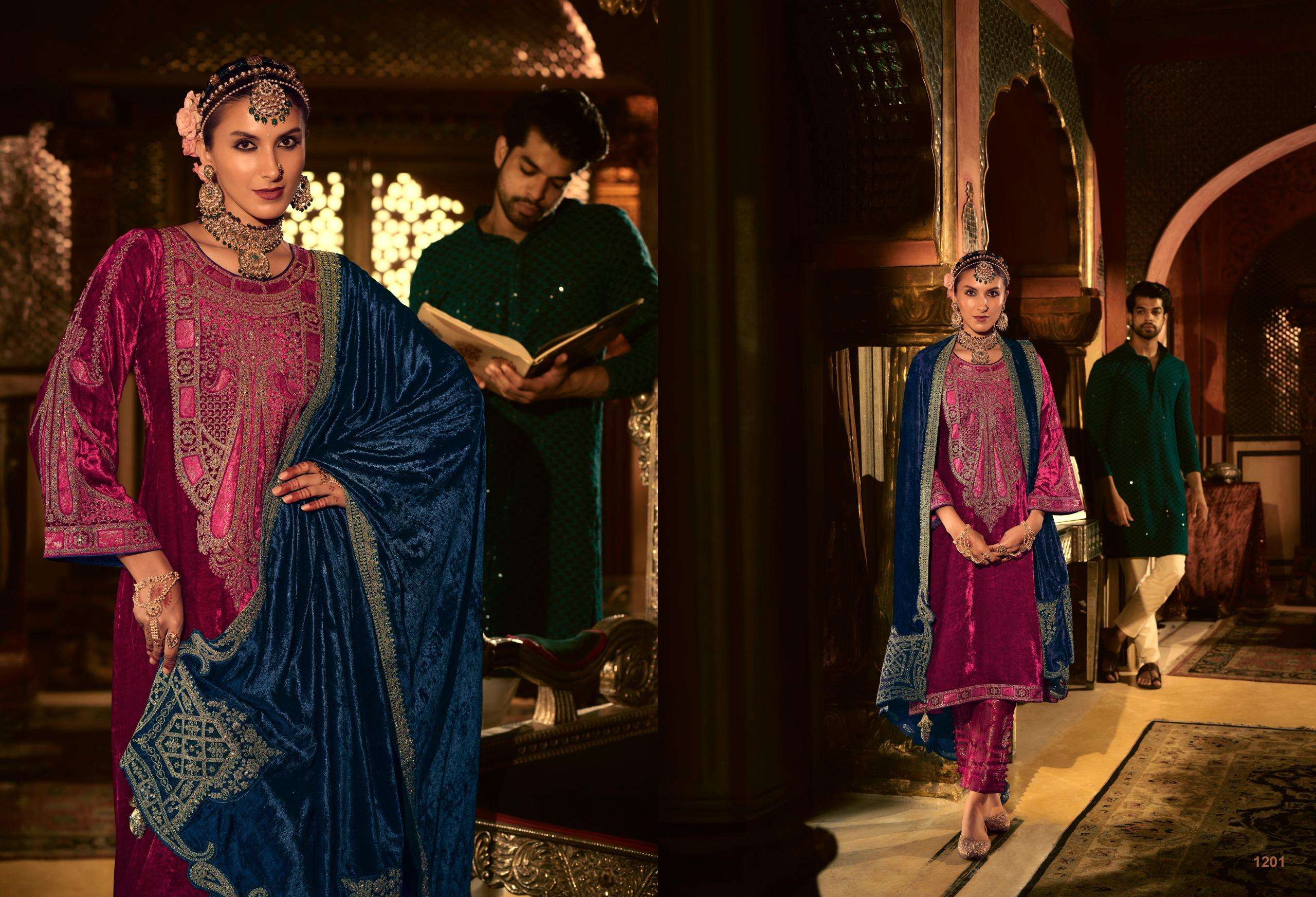 kuch khaas vol-12 by kuch khass 1201-1206 series pure viscose velvet heavy salwar suits latest catalogue design 2024