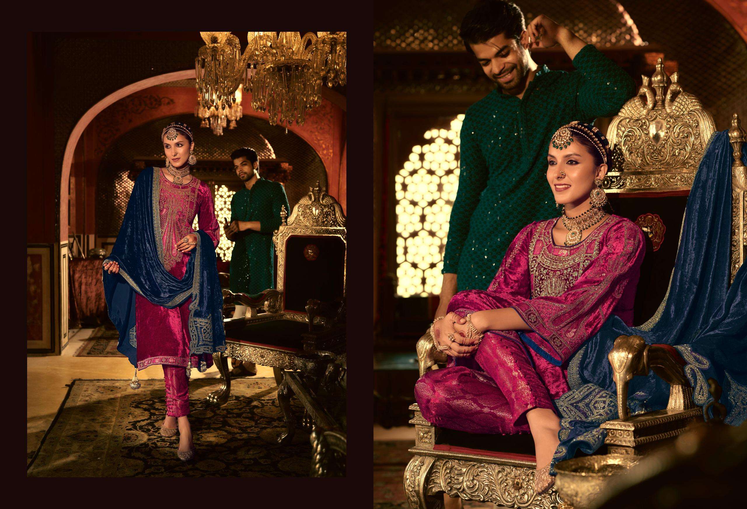 kuch khaas vol-12 by kuch khass 1201-1206 series pure viscose velvet heavy salwar suits latest catalogue design 2024