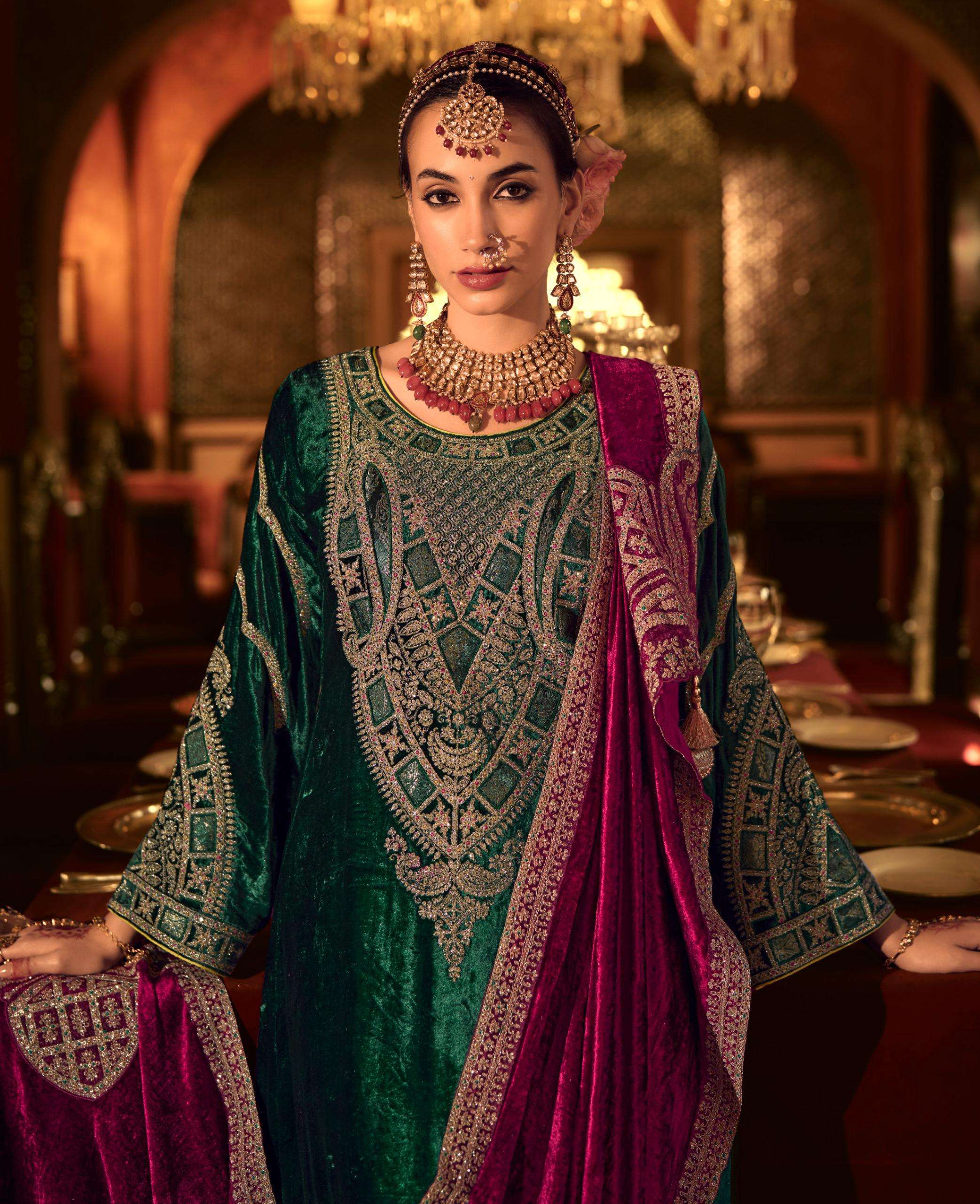 kuch khaas vol-12 by kuch khass 1201-1206 series pure viscose velvet heavy salwar suits latest catalogue design 2024