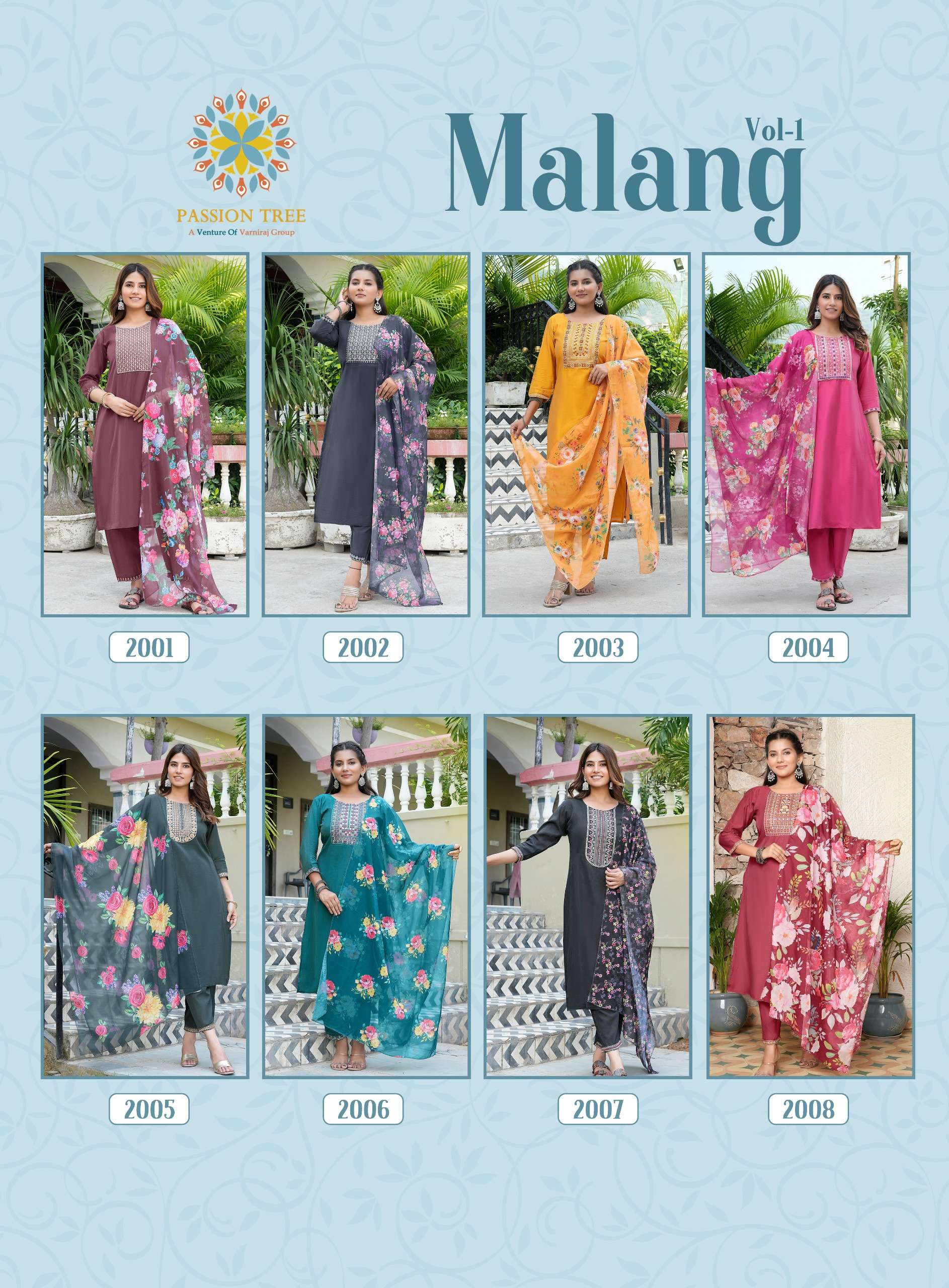 malang vol-1 by passion tree 2001-2008 series shimmer silk designer kurtis latest catalogue design 2024 
