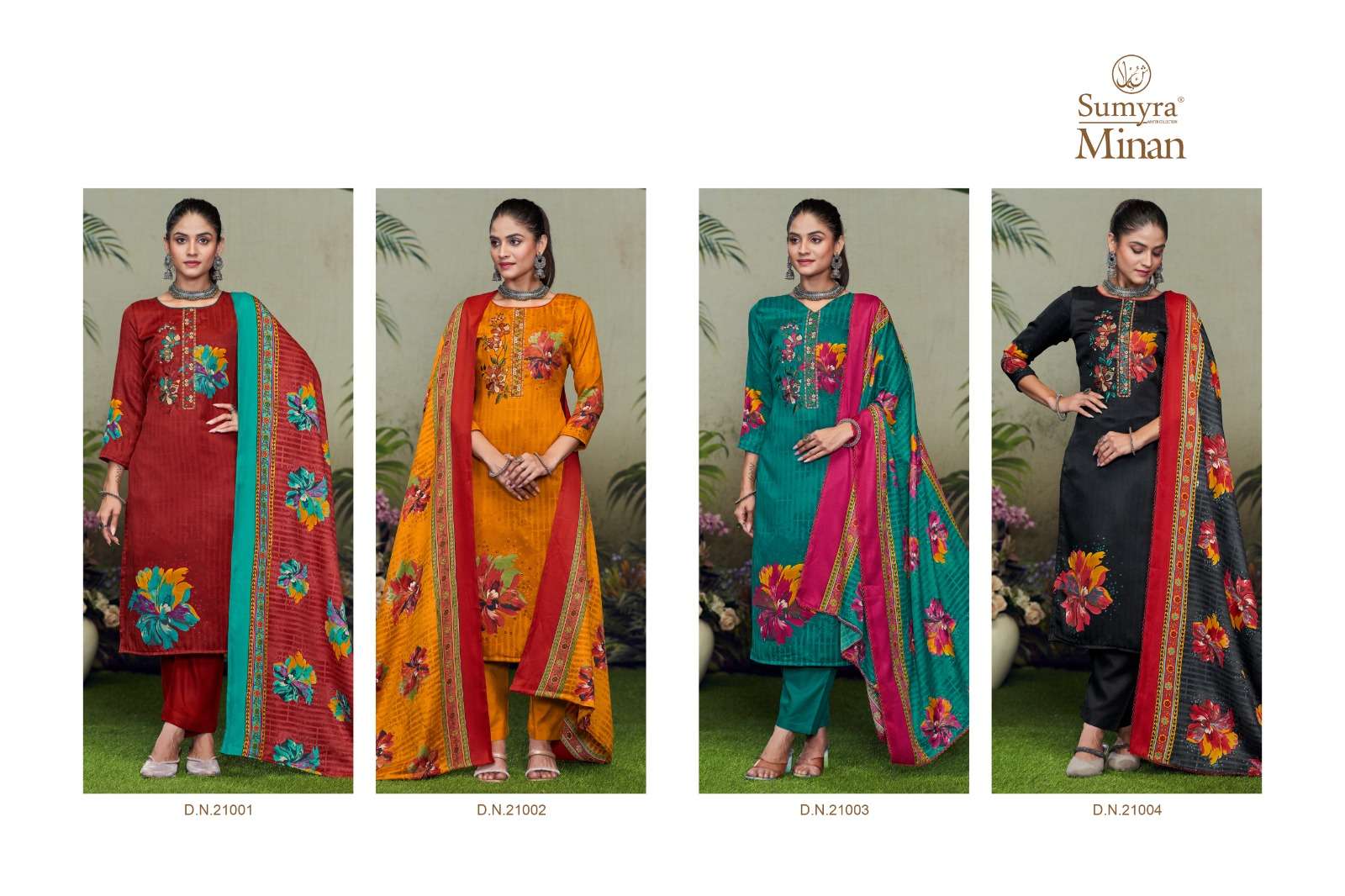 minan by radhika fashion 21001-21004 series pashmina salwar kameez catalogue online shopping surat 