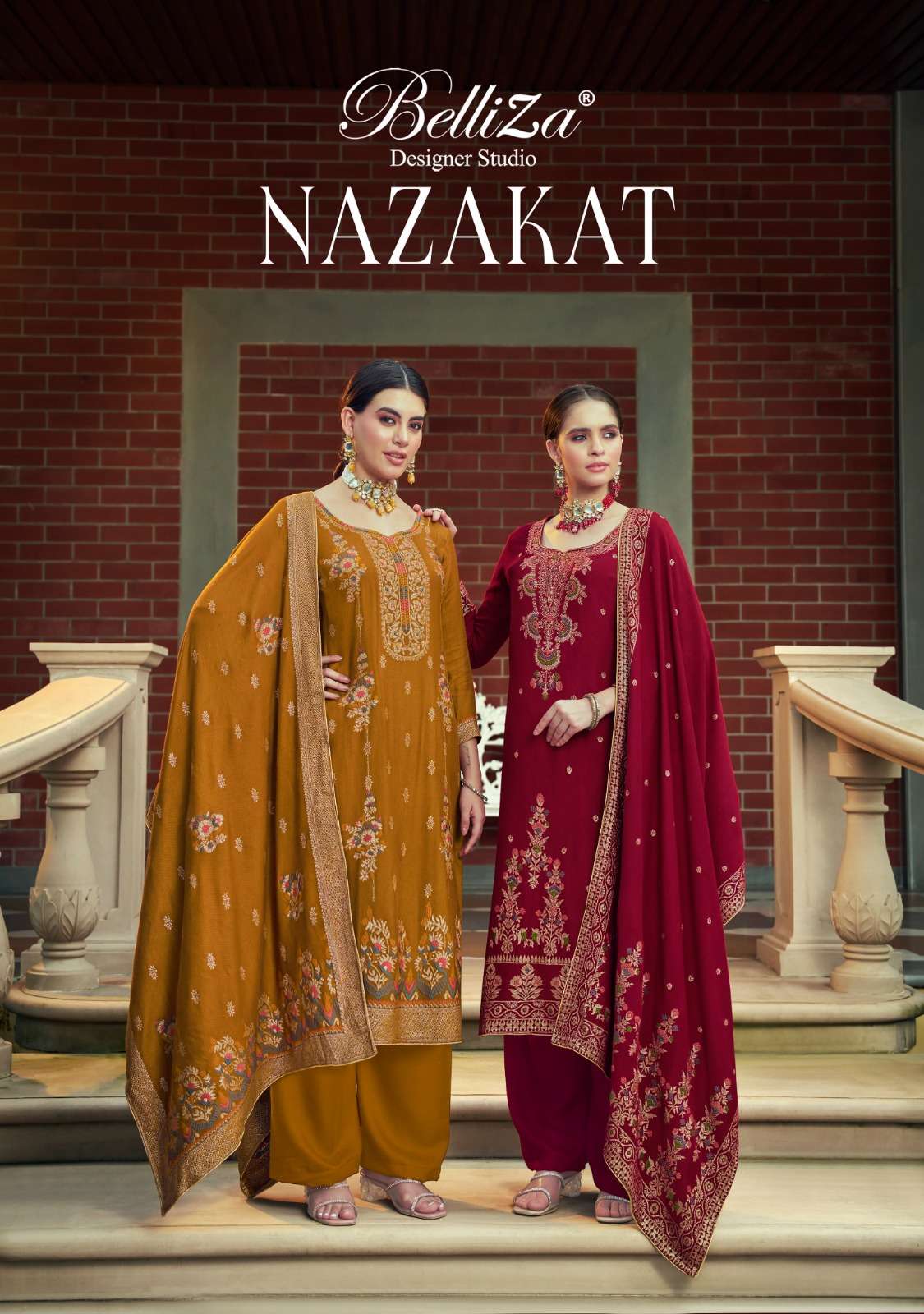 nazakat by belliza designer pure viscose pashmina twill jacquard salwar suits latest catalogue wholesaler surat 