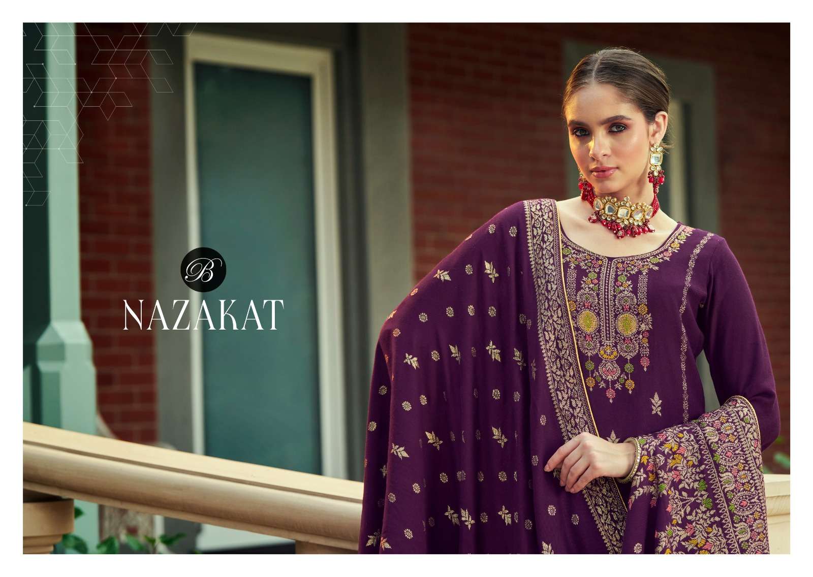 nazakat by belliza designer pure viscose pashmina twill jacquard salwar suits latest catalogue wholesaler surat 