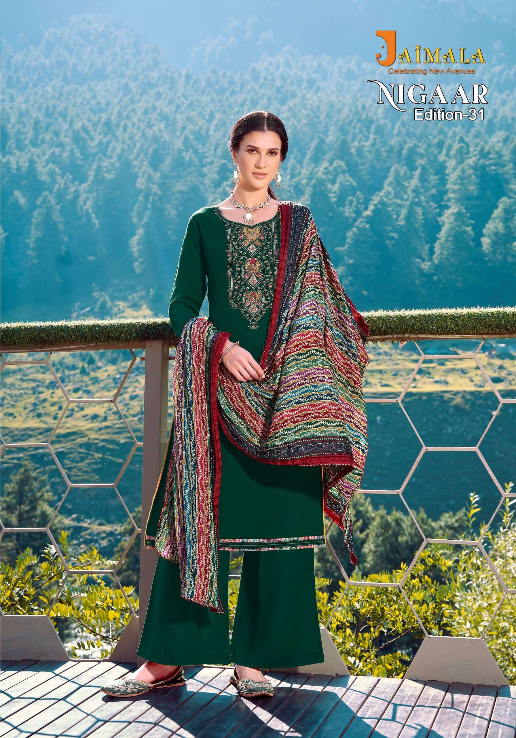 nigaar edition vol-31 by jaimala fancy designer unstich salwar kameez catalogue wholesale price surat 