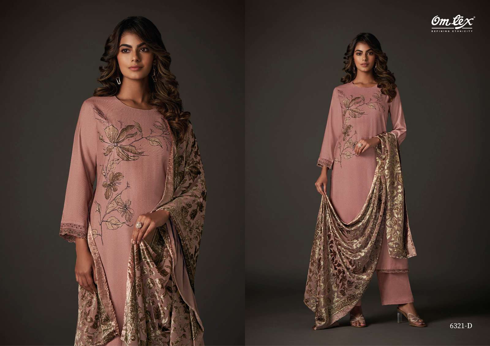 nimaya by om tex pure pashmina digital print with handwork dress material catalogue online wholesaler surat