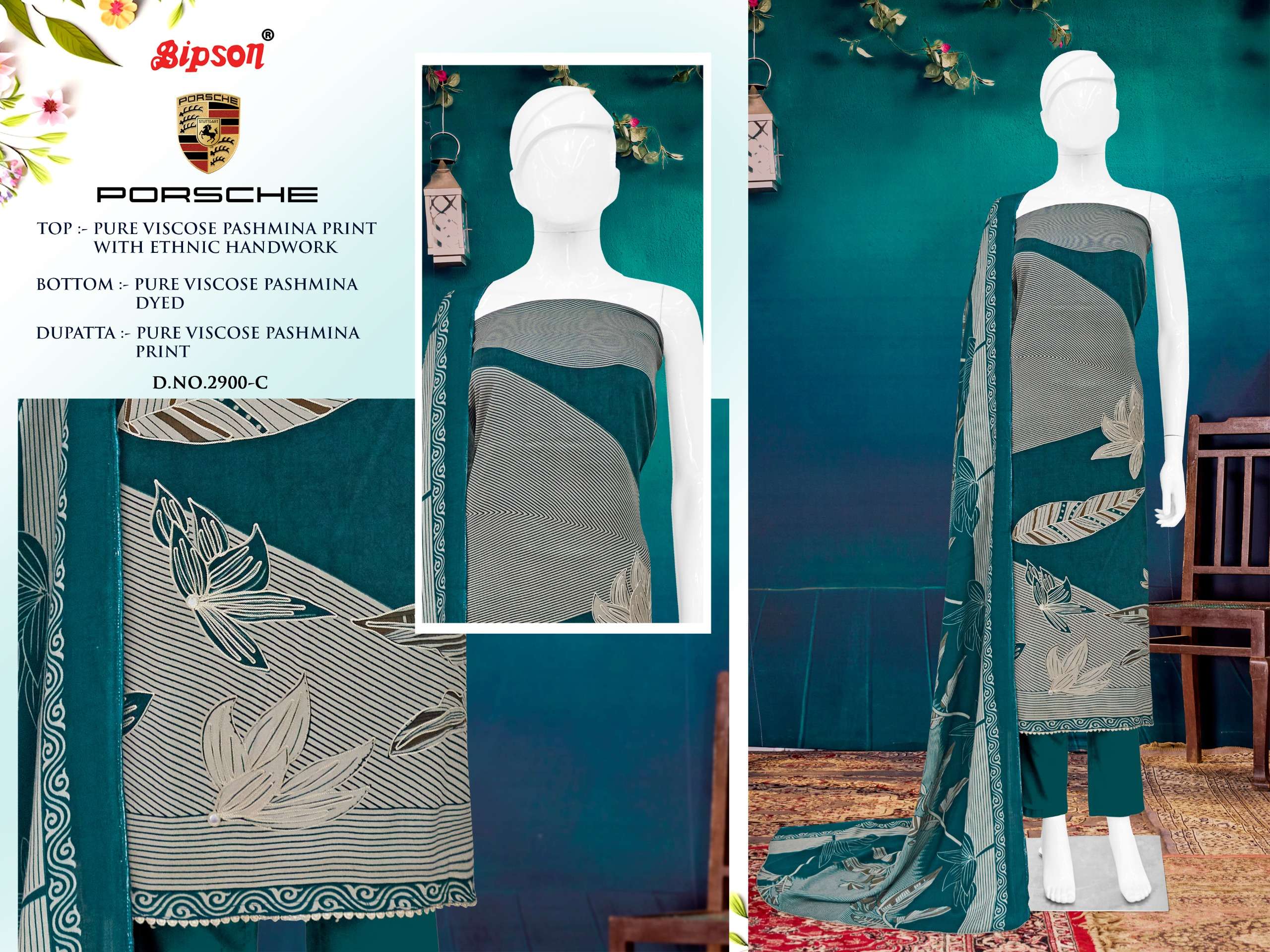 porsche 2900 series by bipson prints pure viscose pashmina salwar kameez catalogue manufacturer surat 