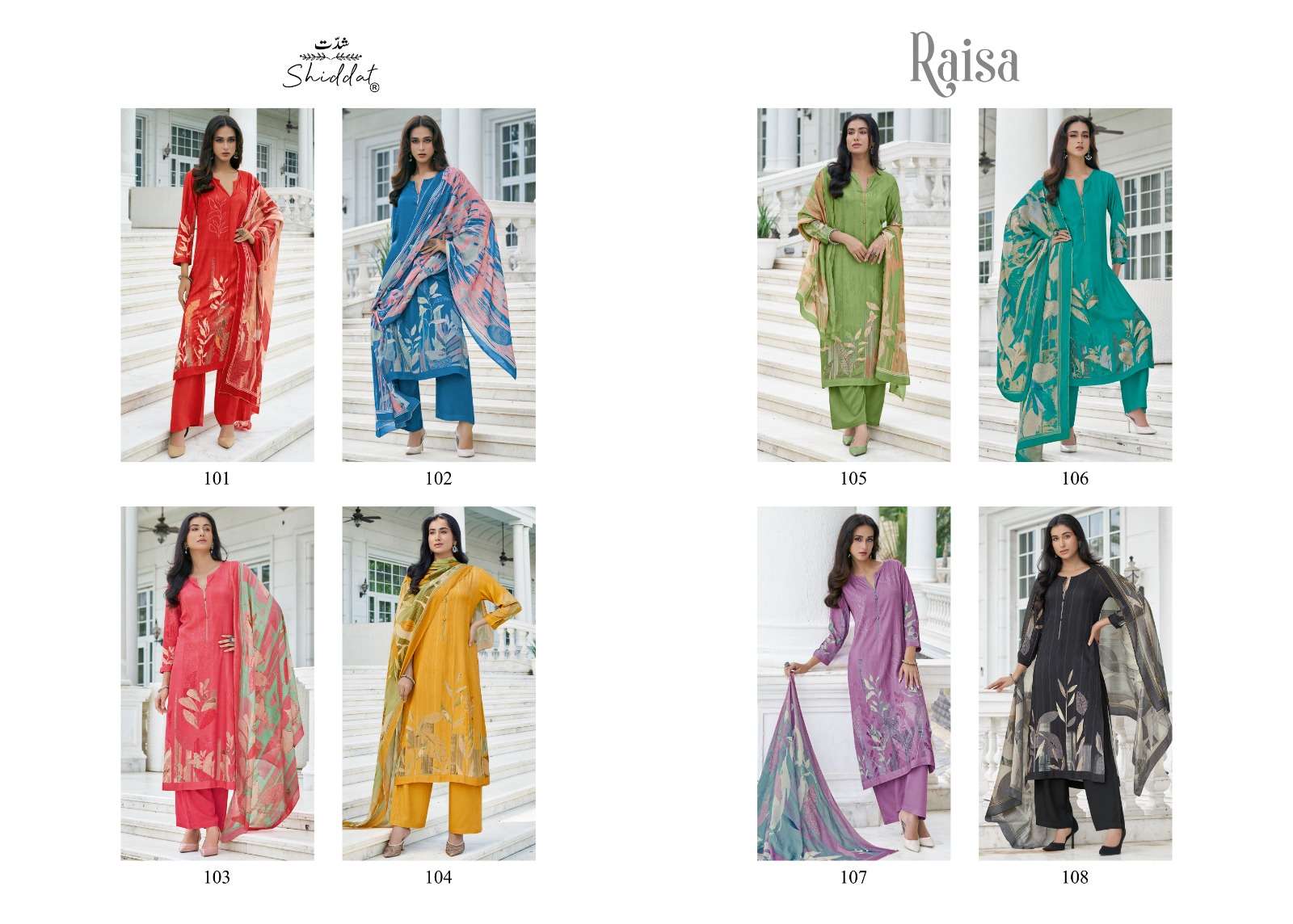 raisa by shiddat 101-108 series winter season designer pure pashmina suits catalogue manufacturer surat 