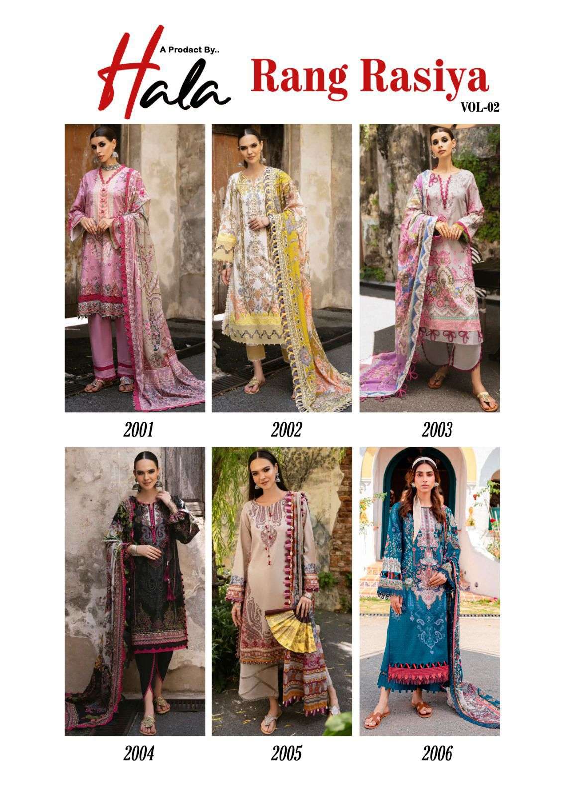 rang rasiya vol-2 by hala 2001-2006 series fancy designer unstich cotton suits catalogue wholesale market surat 