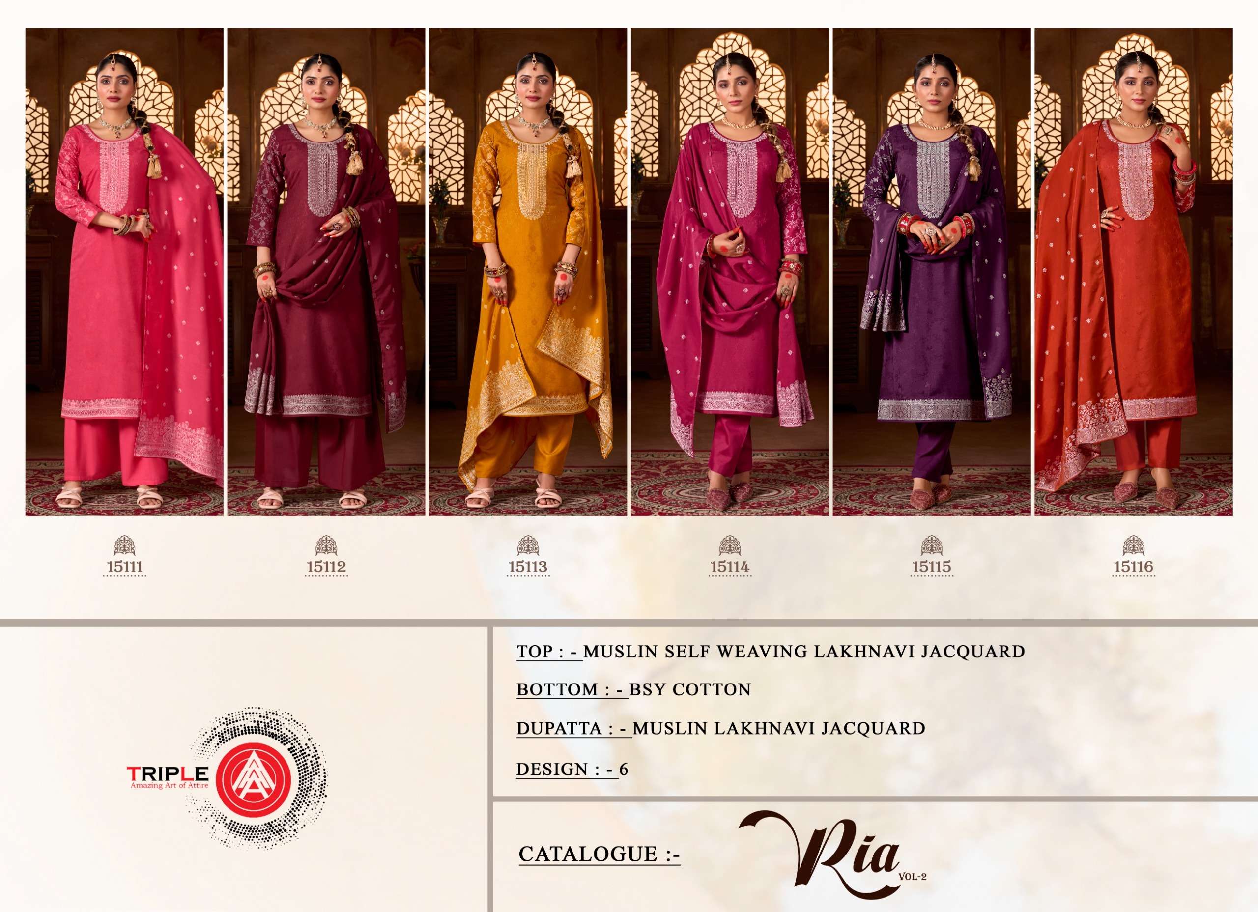 ria vol-2 by triple aaa 15111-15116 series indian designer exclusive suits catalogue online wholesaler surat