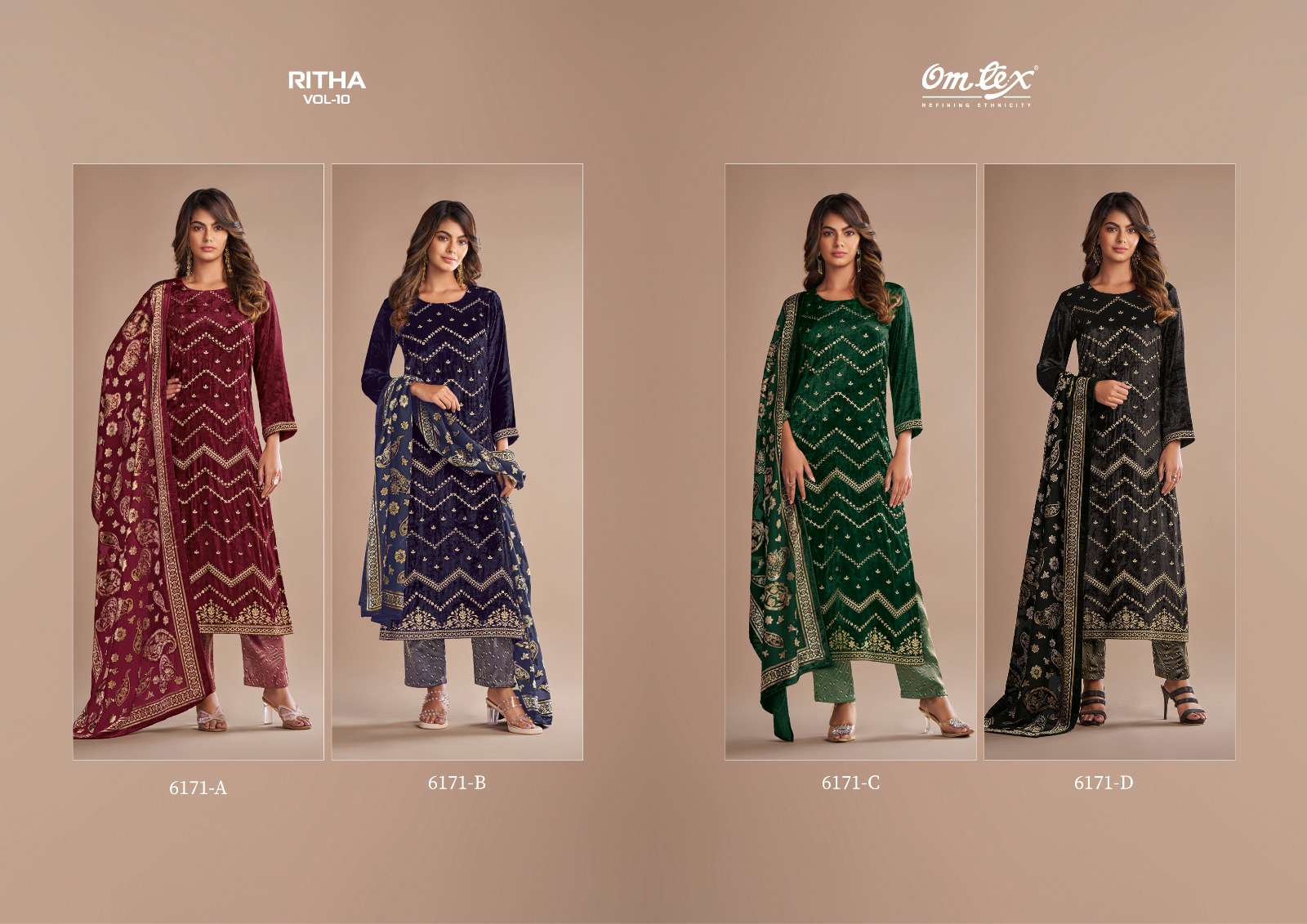 ritha vol-10 by om tex 6171 series premium designer party wear unstich suits catalogue online best rate surat 