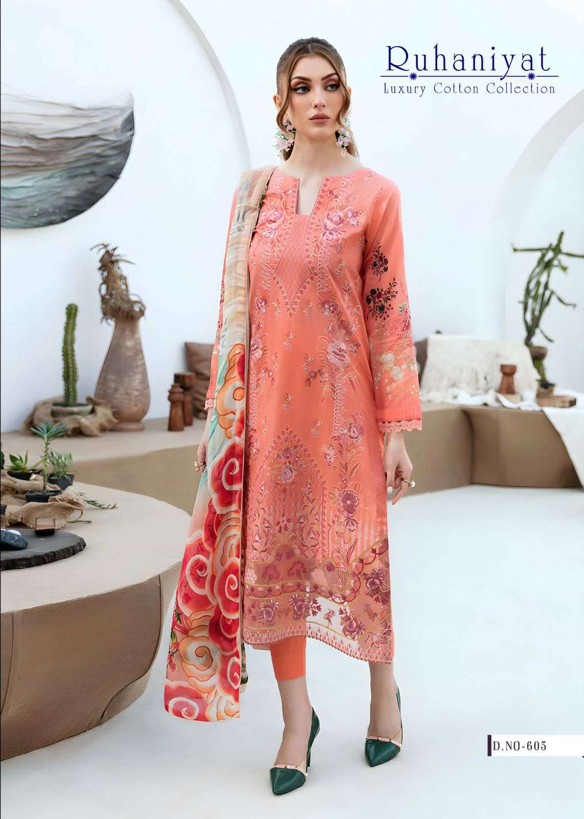 ruhaniyat vol-6 by pratham fashion 601-606 series fancy designer cotton dress material catalogue surat 