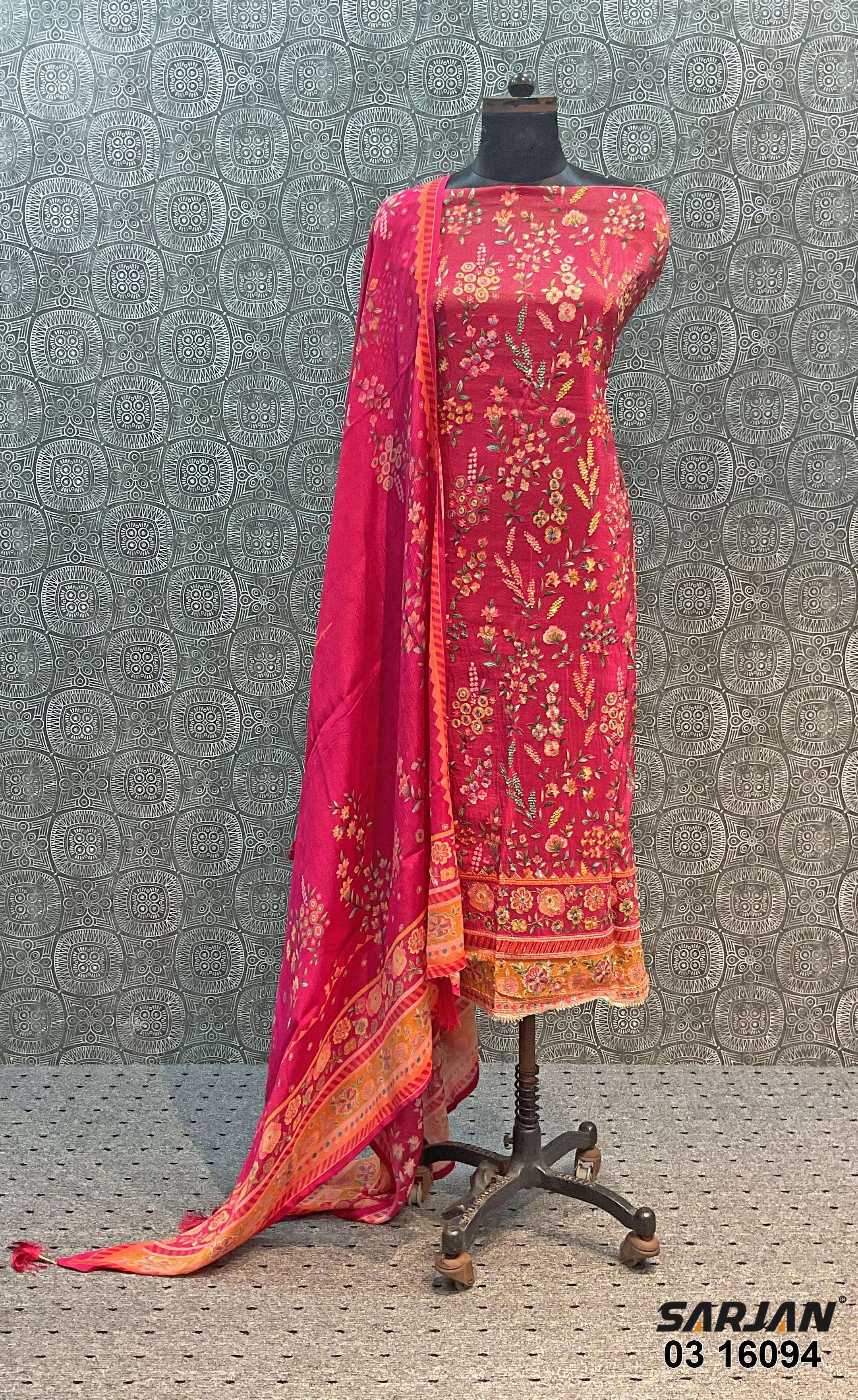 sarjan 16094 series fancy designer unstich salwar suits catalogue online shopping surat 