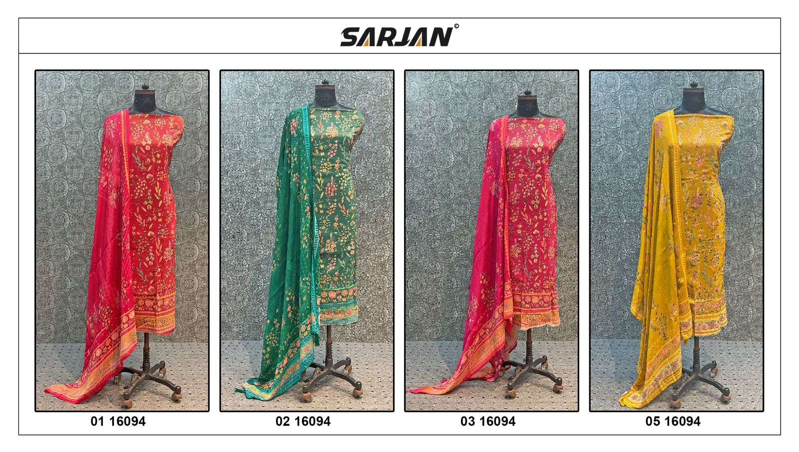sarjan 16094 series fancy designer unstich salwar suits catalogue online shopping surat 