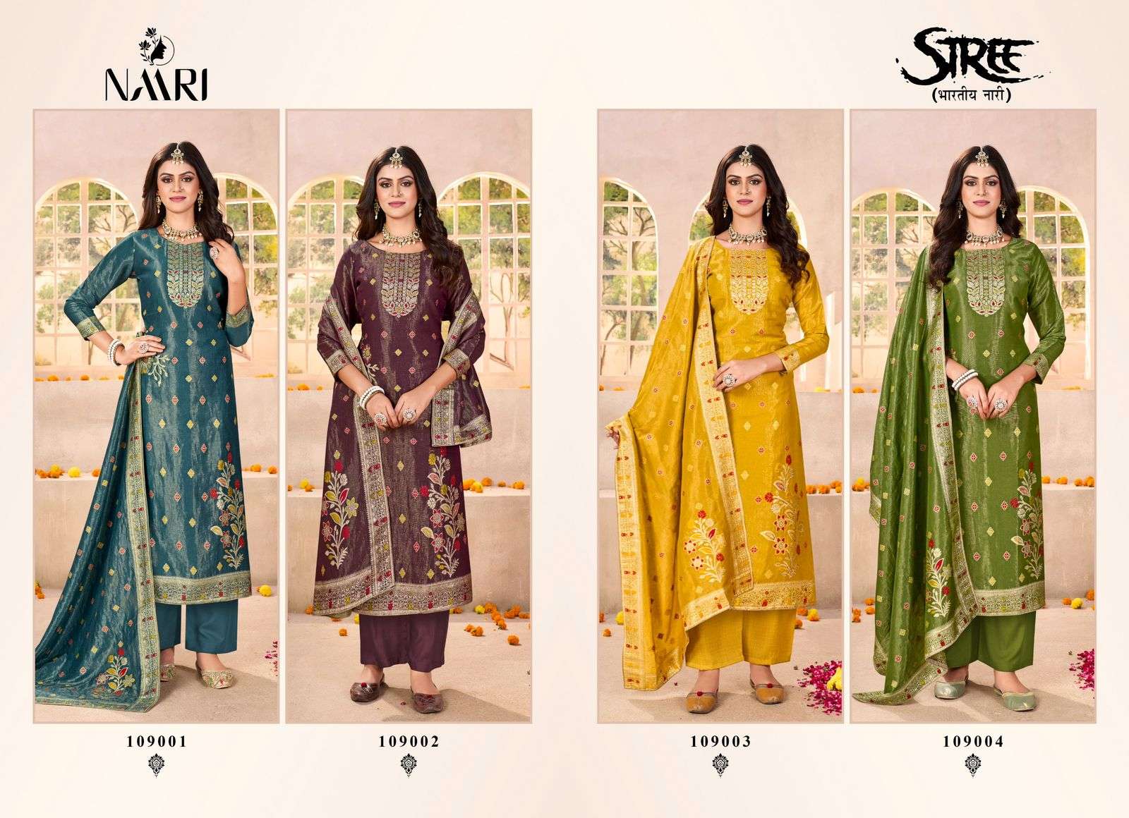 stree by naari 109001-109004 series indian designer party wear salwar kameez catalogue wholesale rate surat 