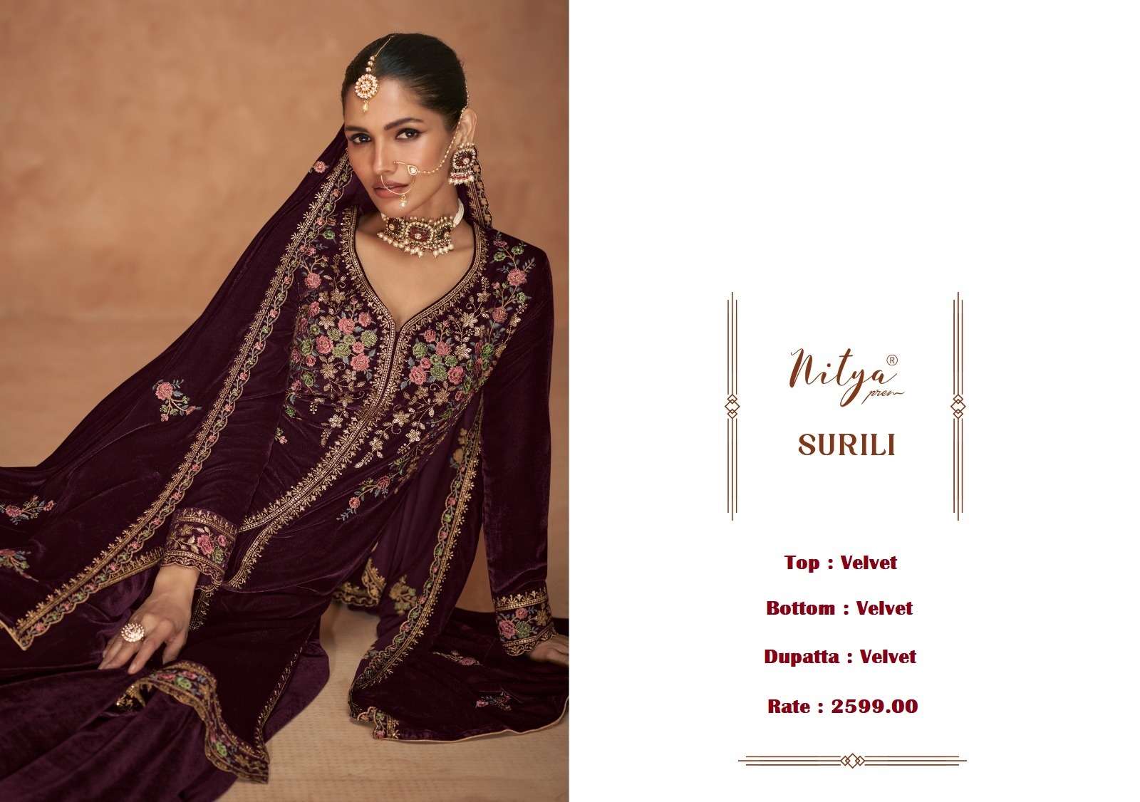 surili by lt nitya 2201-2205 series upcoming winter special designer velvet heavy suits latest catalogue collection wholesaler surat
