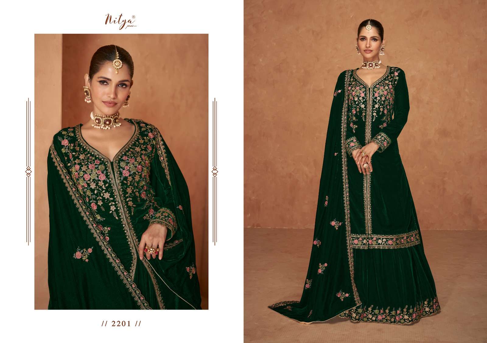 surili by lt nitya 2201-2205 series upcoming winter special designer velvet heavy suits latest catalogue collection wholesaler surat