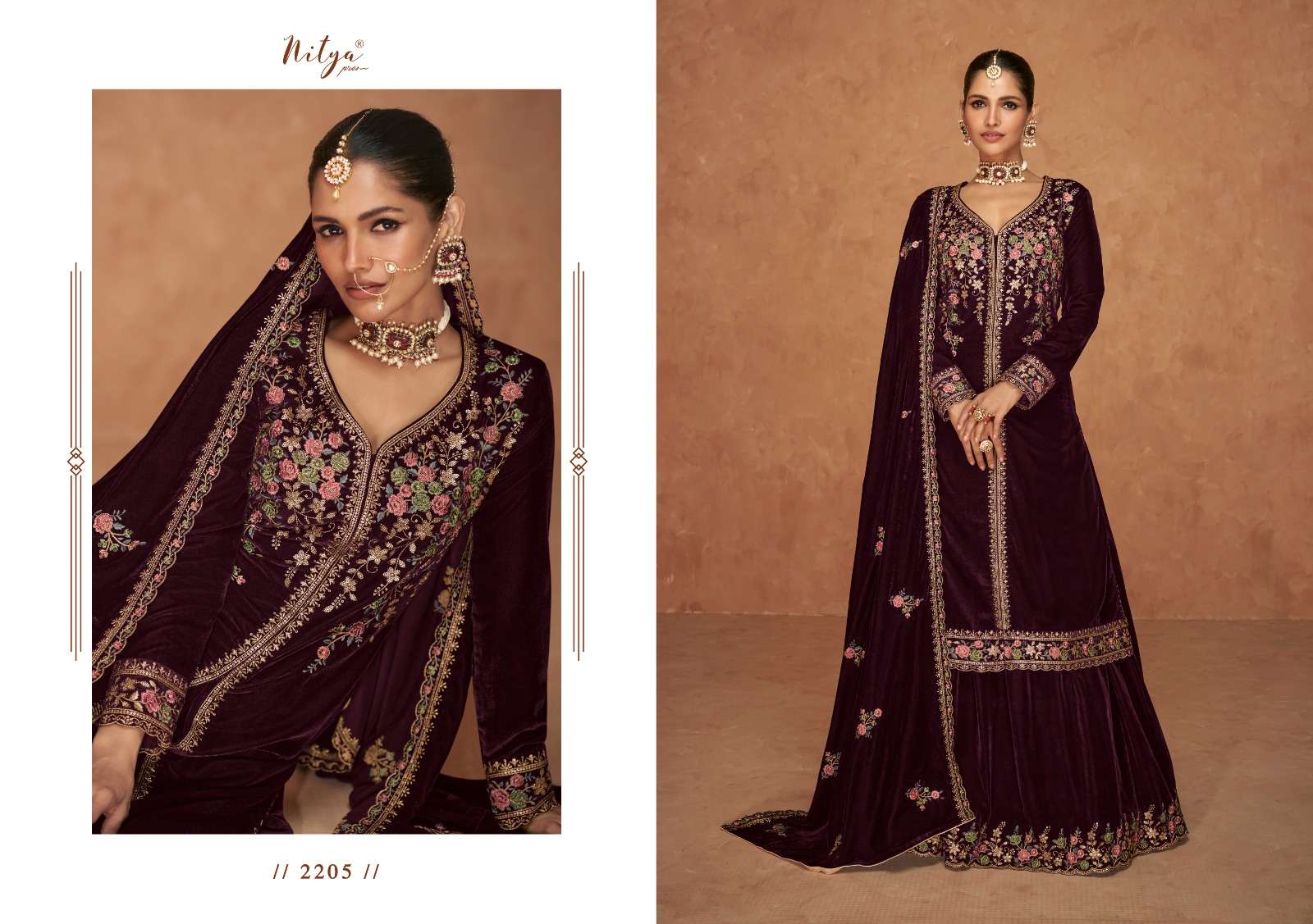 surili by lt nitya 2201-2205 series upcoming winter special designer velvet heavy suits latest catalogue collection wholesaler surat