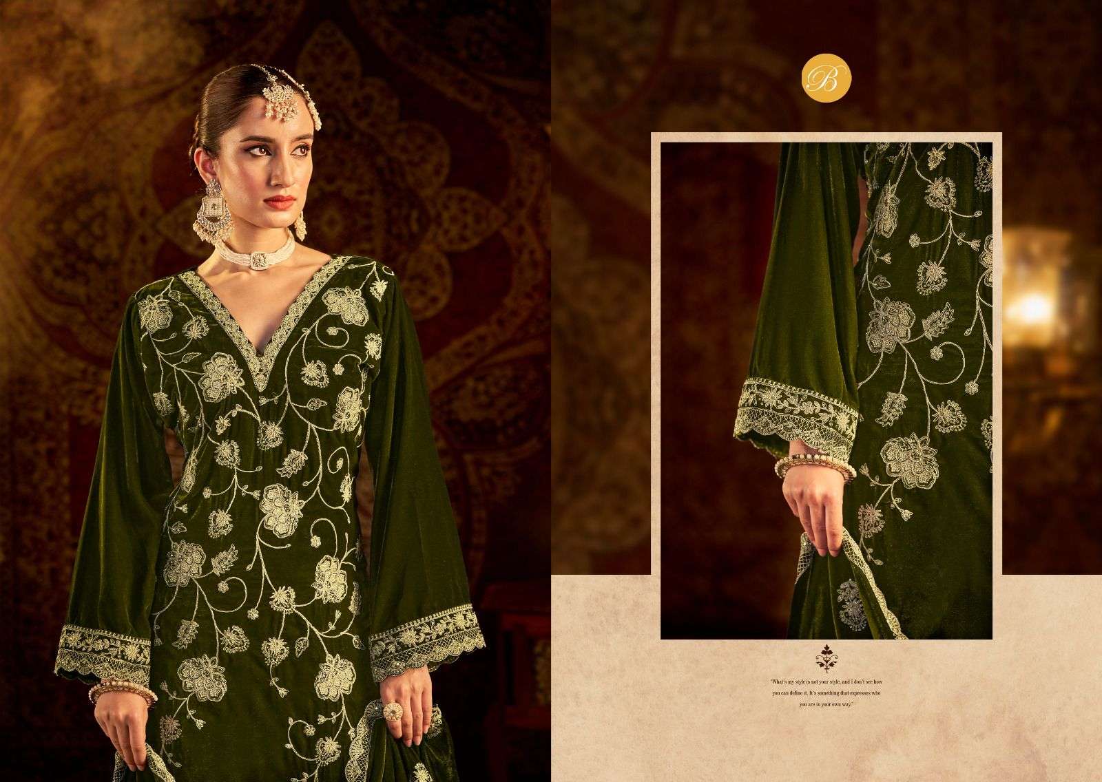 winter luxury vol-2 by belliza designer studio exclusive fancy work velvet salwar suits catalogue online wholesaler surat 