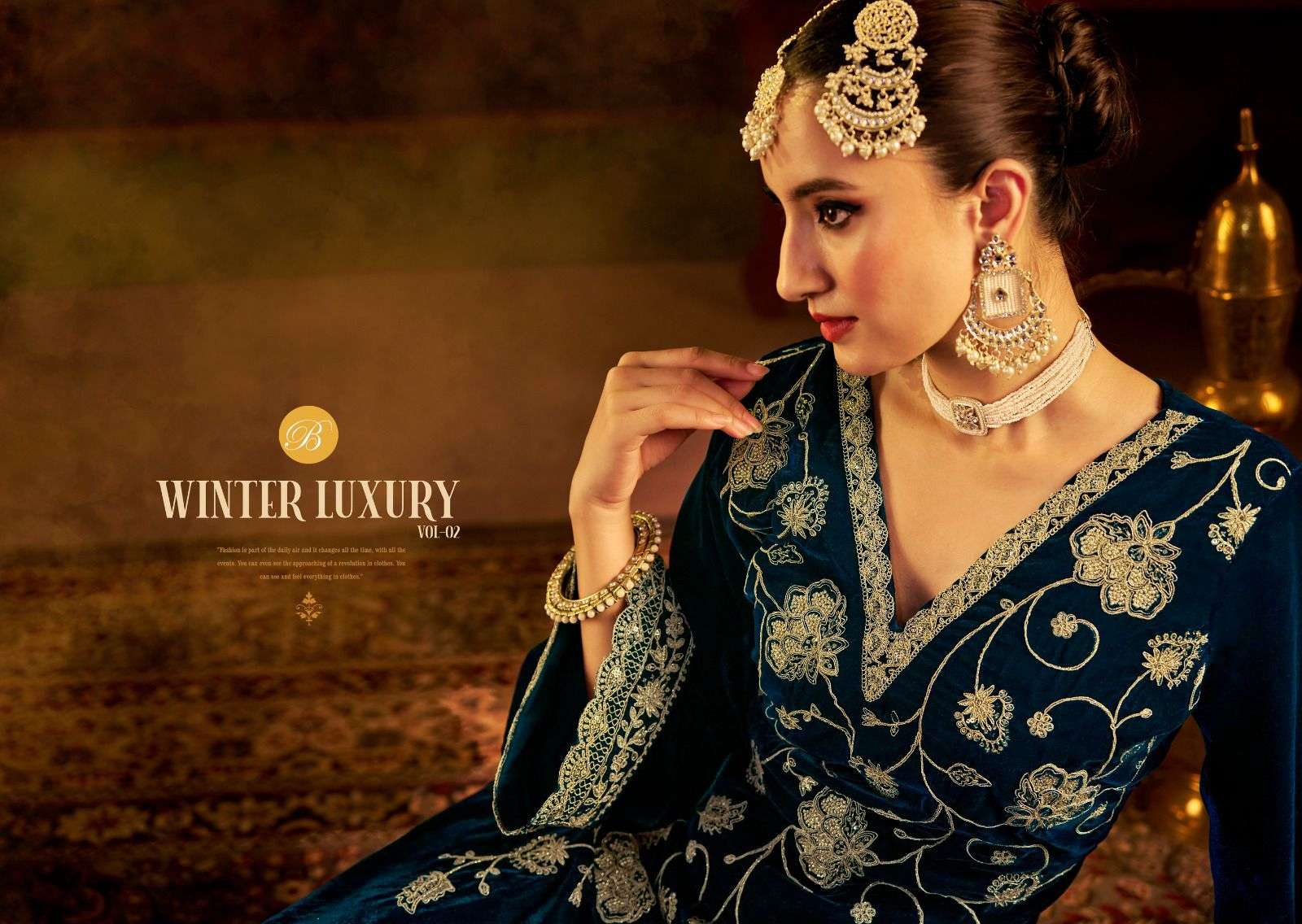 winter luxury vol-2 by belliza designer studio exclusive fancy work velvet salwar suits catalogue online wholesaler surat 