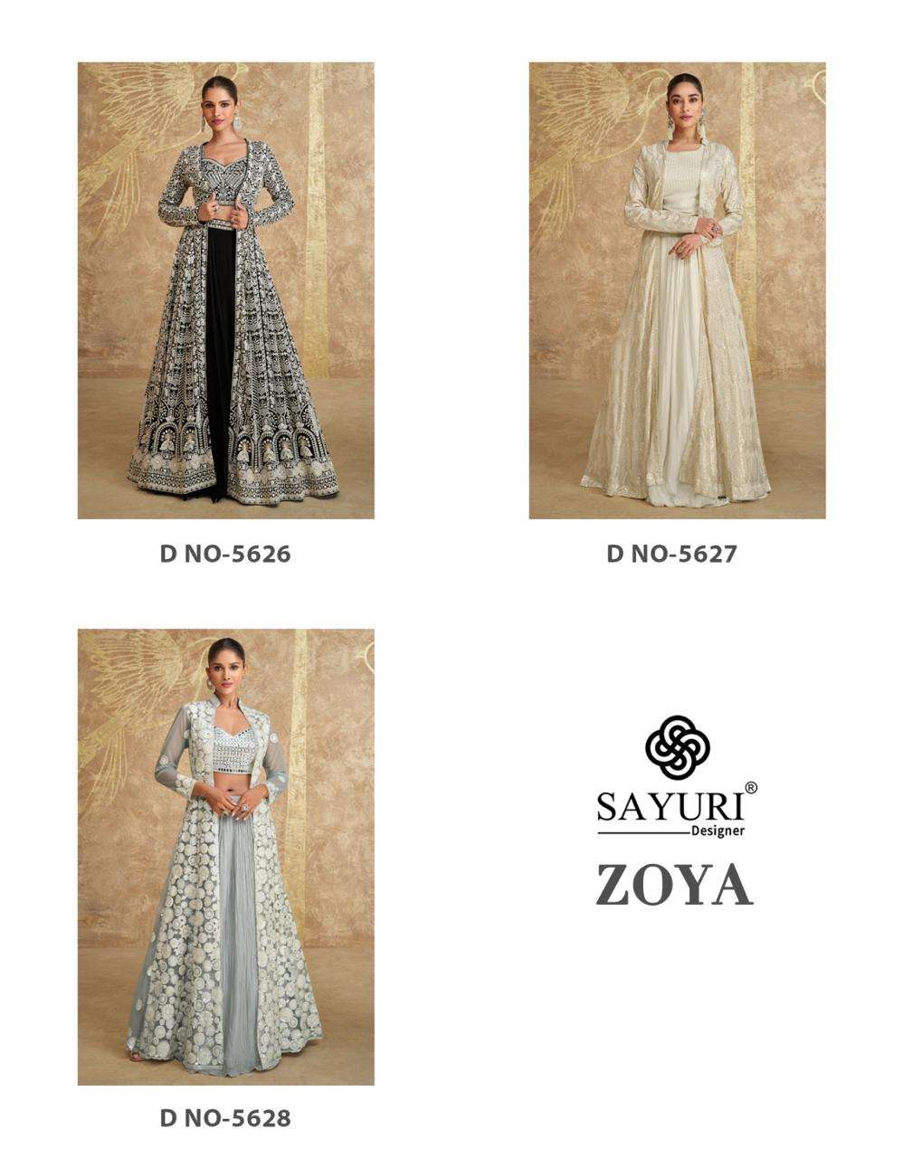 zoya by sayuri designer 5626-5628 series real georgette party wear jacket dress catalogue online best rate surat 
