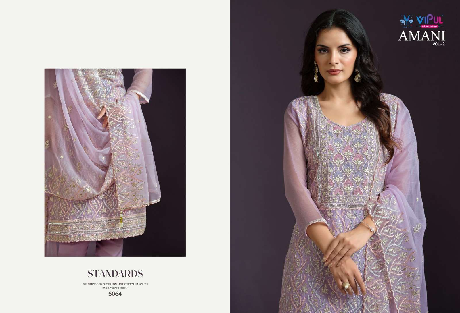 amani vol-2 by vipul fashion 6061-6066 series party wear designer salwar suits catalogue online best rate surat