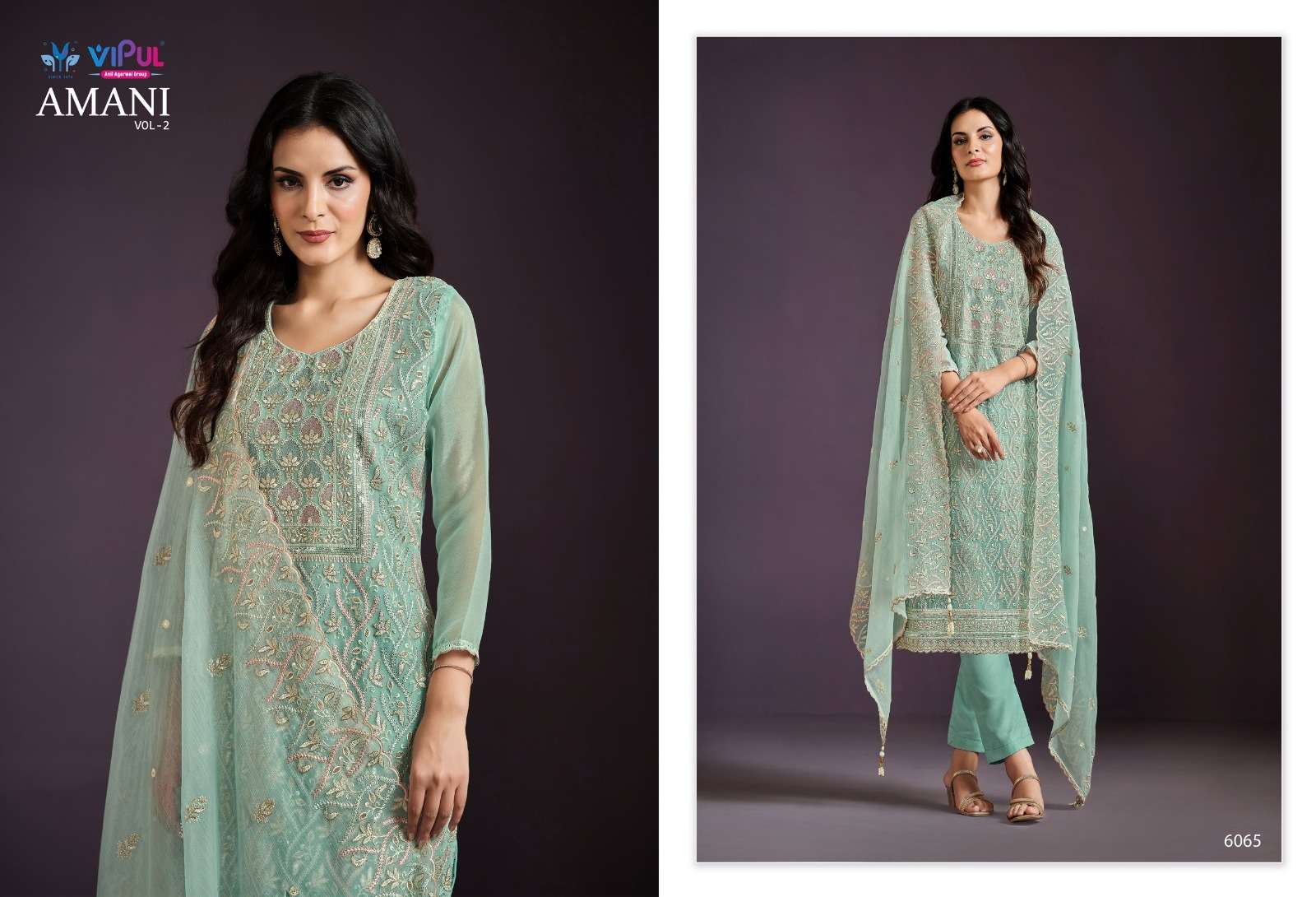 amani vol-2 by vipul fashion 6061-6066 series party wear designer salwar suits catalogue online best rate surat