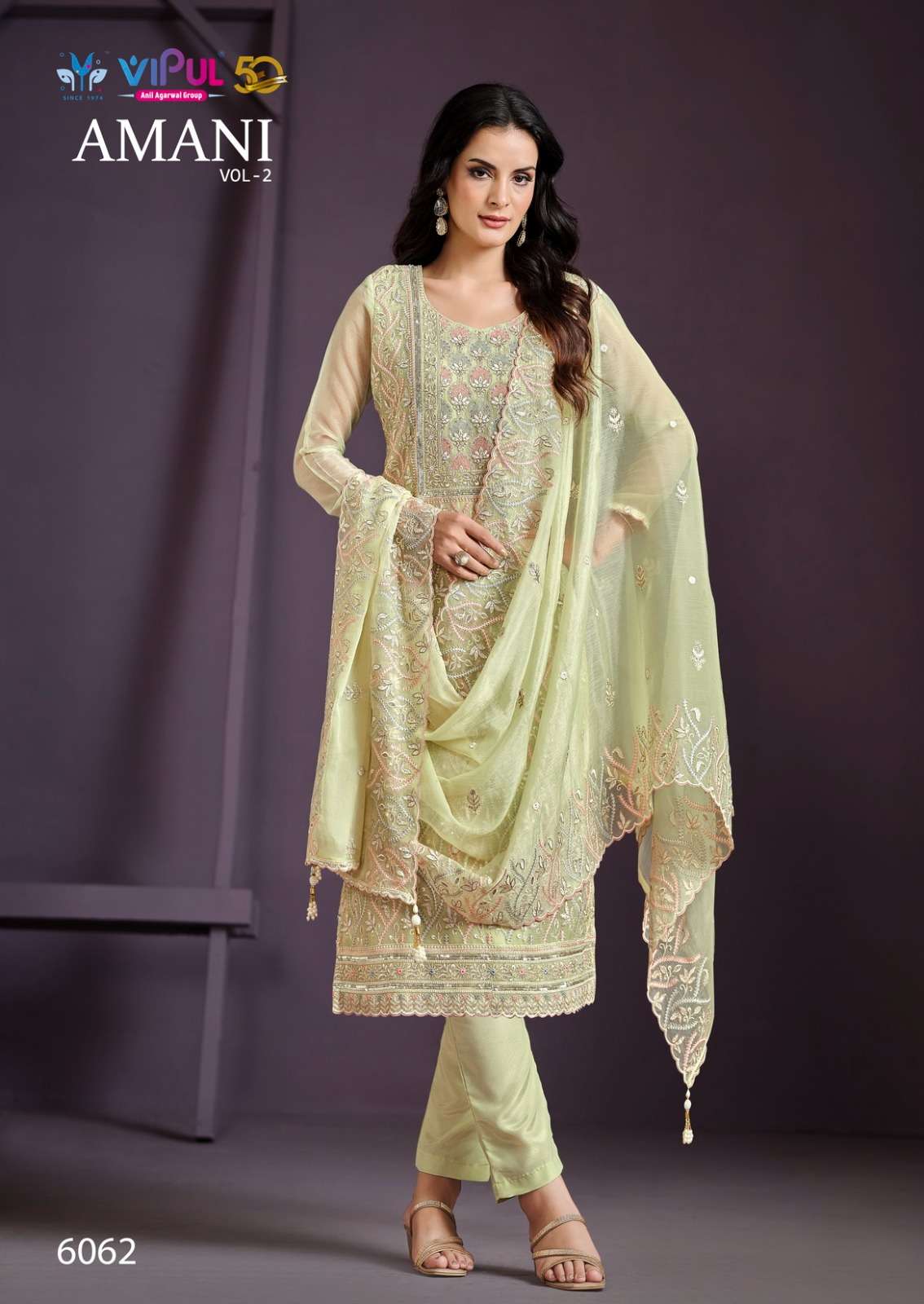 amani vol-2 by vipul fashion 6061-6066 series party wear designer salwar suits catalogue online best rate surat