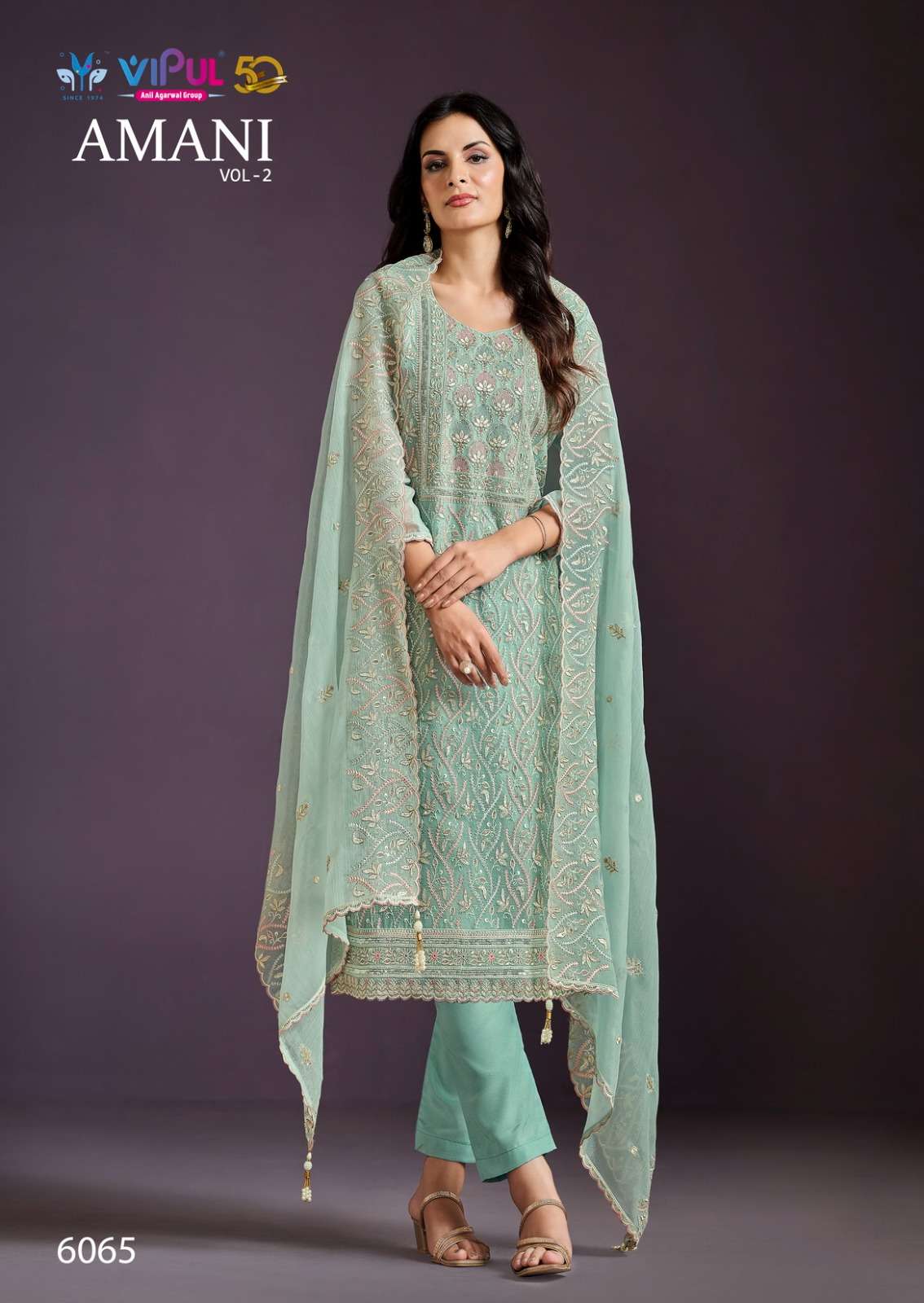 amani vol-2 by vipul fashion 6061-6066 series party wear designer salwar suits catalogue online best rate surat