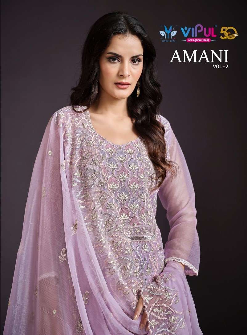 amani vol-2 by vipul fashion 6061-6066 series party wear designer salwar suits catalogue online best rate surat