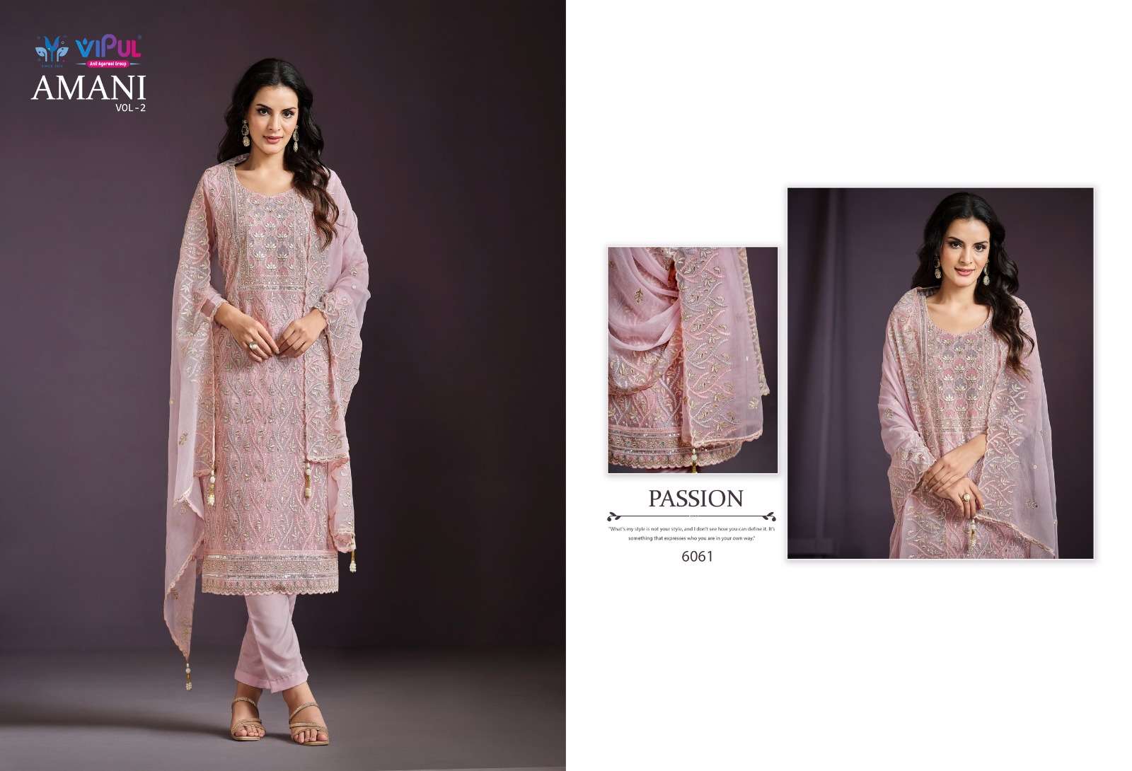 amani vol-2 by vipul fashion 6061-6066 series party wear designer salwar suits catalogue online best rate surat