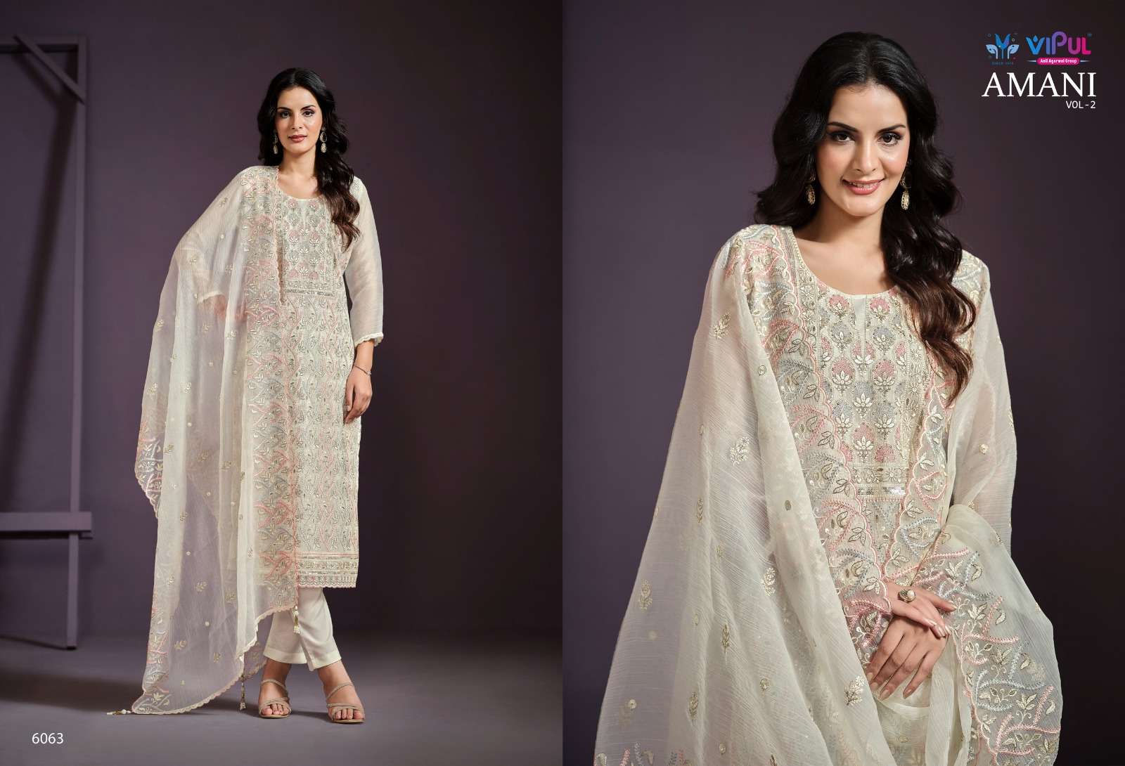 amani vol-2 by vipul fashion 6061-6066 series party wear designer salwar suits catalogue online best rate surat