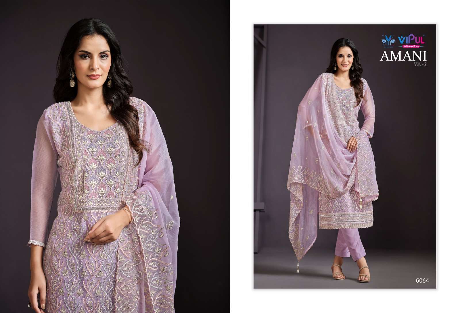 amani vol-2 by vipul fashion 6061-6066 series party wear designer salwar suits catalogue online best rate surat