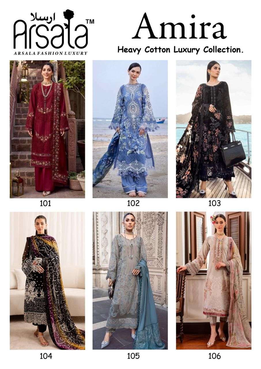 amira by arsala fashion 101-106 series unstich pakistani salwar suits catalogue wholesaler price surat