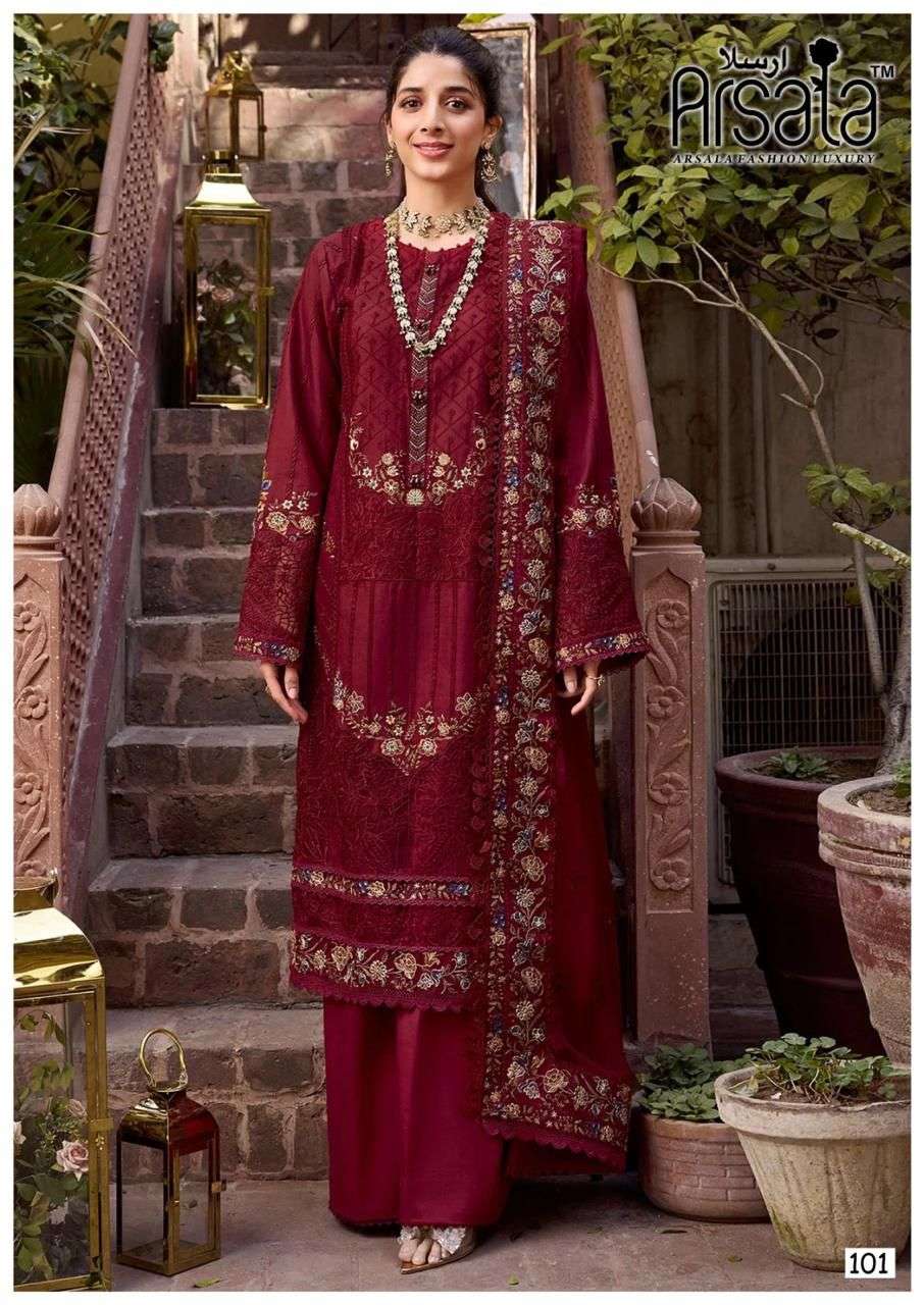 amira by arsala fashion 101-106 series unstich pakistani salwar suits catalogue wholesaler price surat