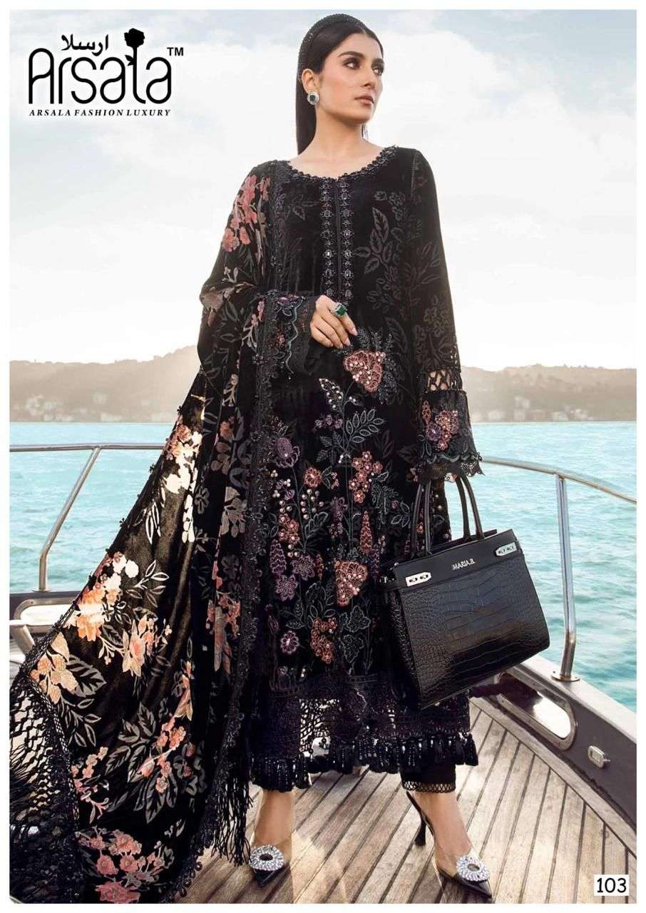 amira by arsala fashion 101-106 series unstich pakistani salwar suits catalogue wholesaler price surat