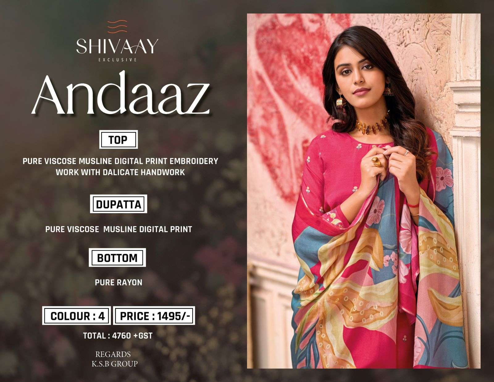 andaaz by shivaay 3001-3004 series latest designer unstich material catalogue wholesale supplier surat 