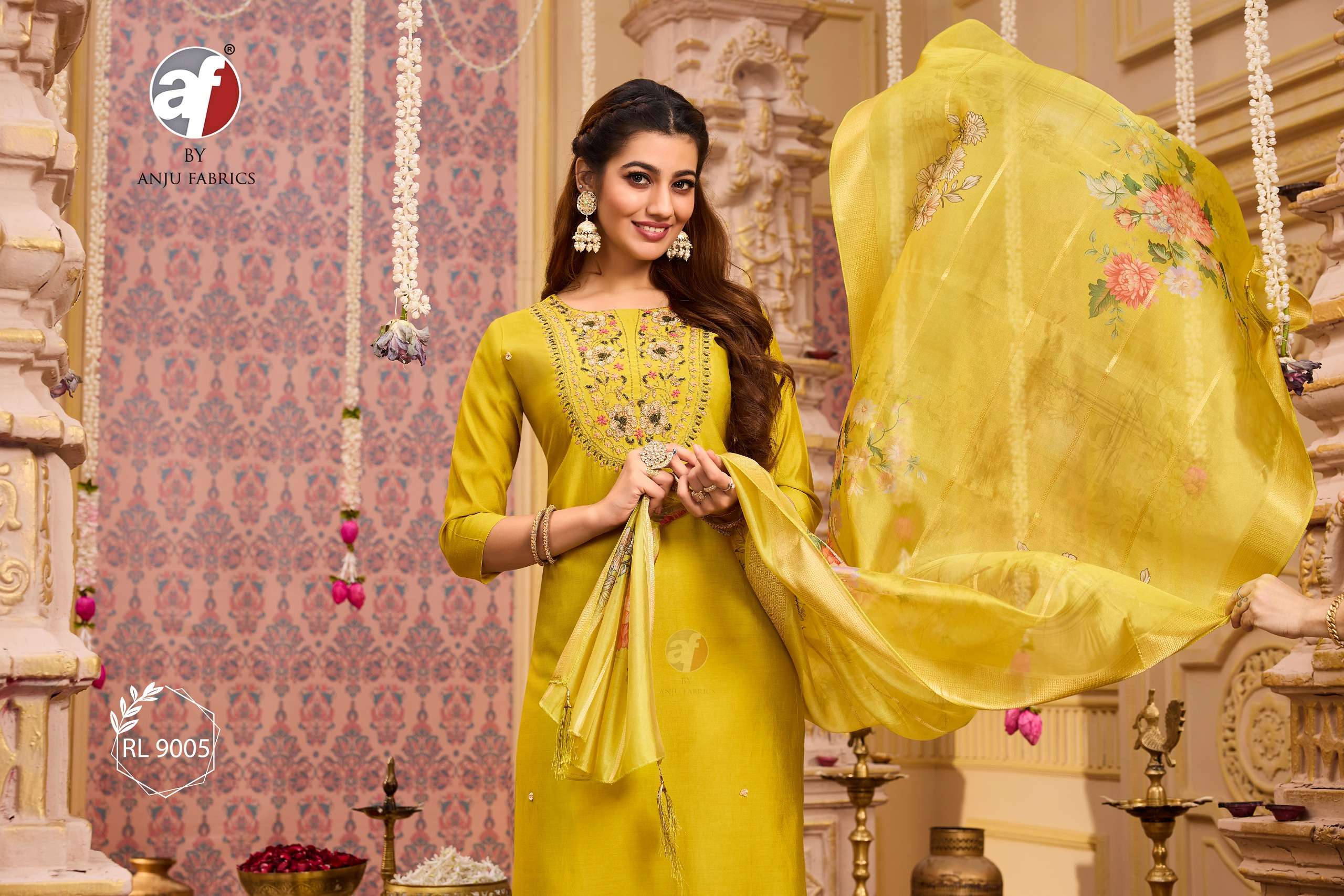 anju fabrics rl 9005 party wear roman silk hand work stich salwar kameez wedding special catalogue size set 