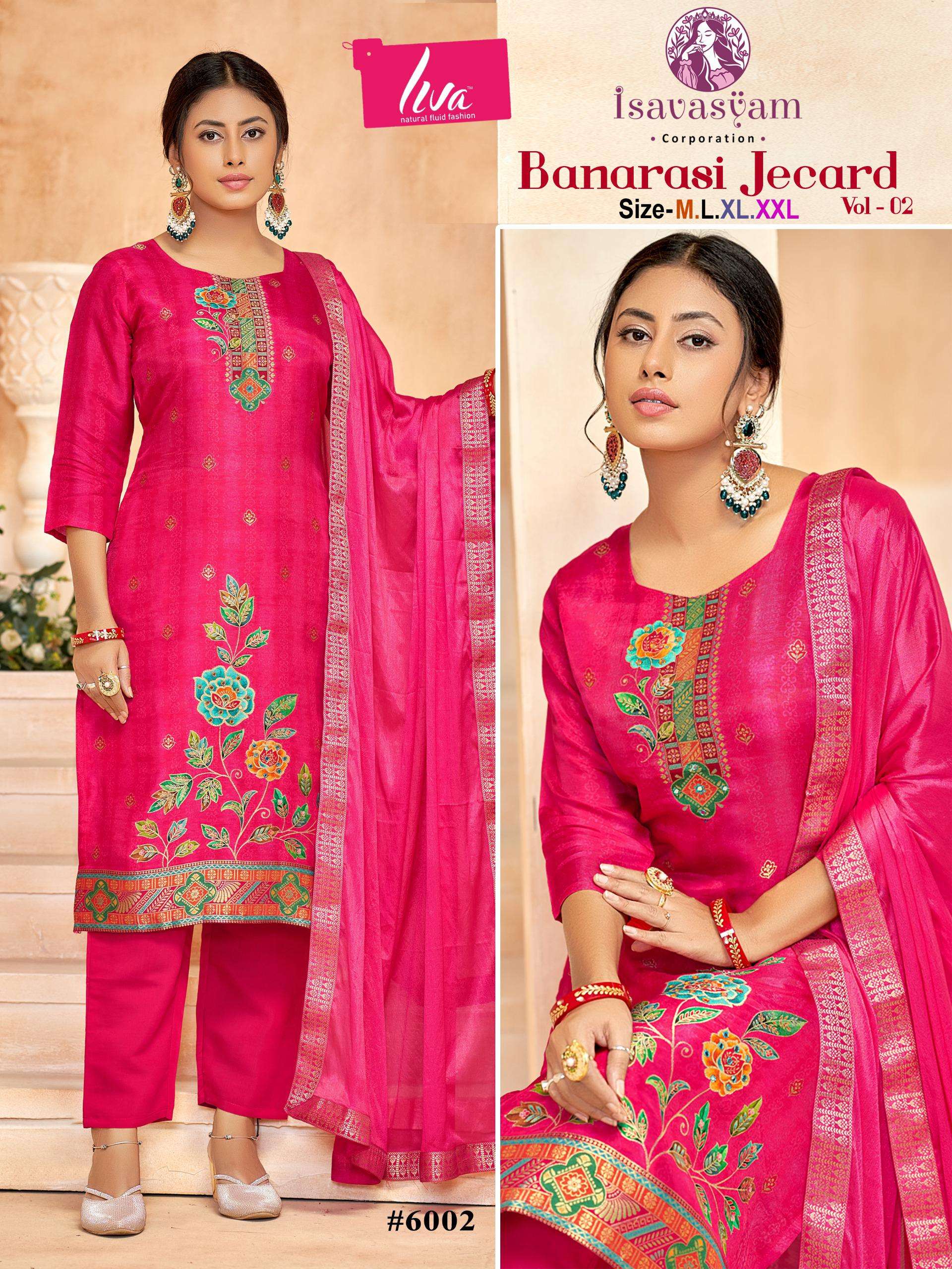 banarasi jecard vol-2 by isavasyam corporation 6001-6006 series pure dola silk salwar suits catalogue online wholesaler surat 