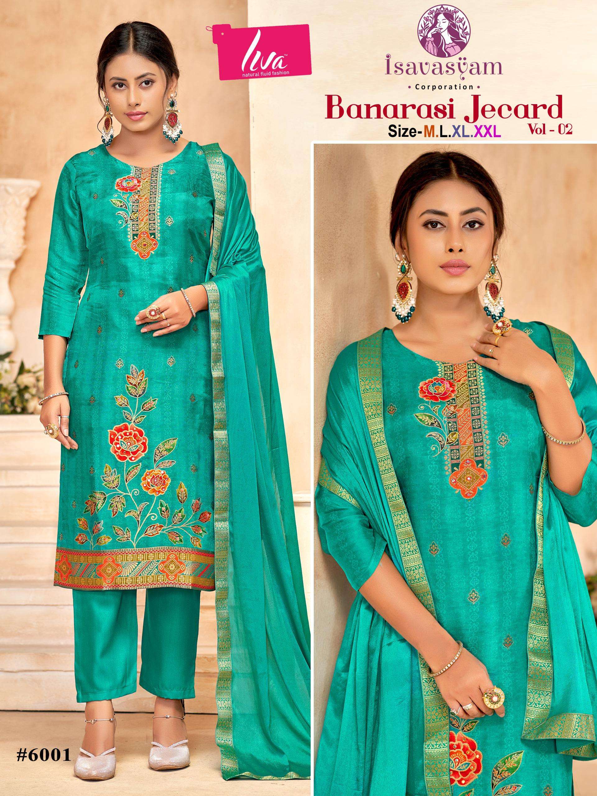 banarasi jecard vol-2 by isavasyam corporation 6001-6006 series pure dola silk salwar suits catalogue online wholesaler surat 
