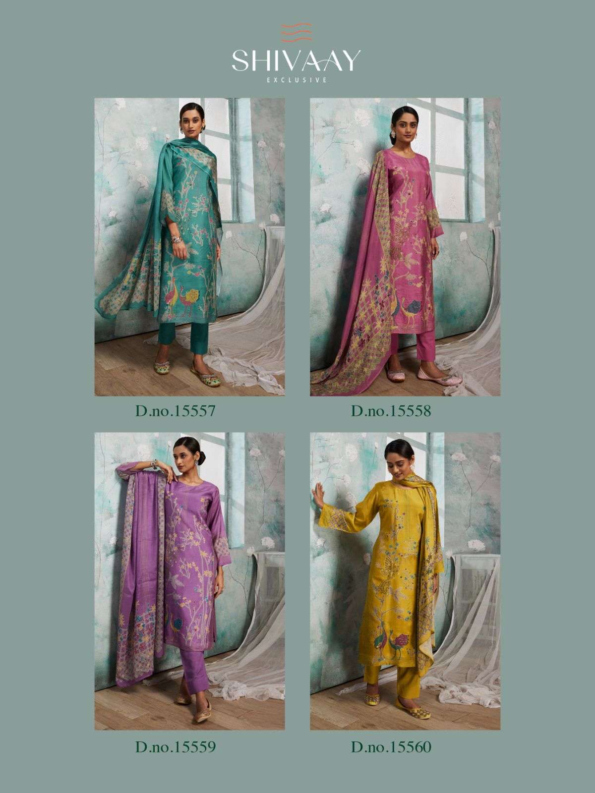 eliana by shivaay 15557-15560 series exclusive designer viscose muslin salwar kameez material catalogue wholesale shopping surat