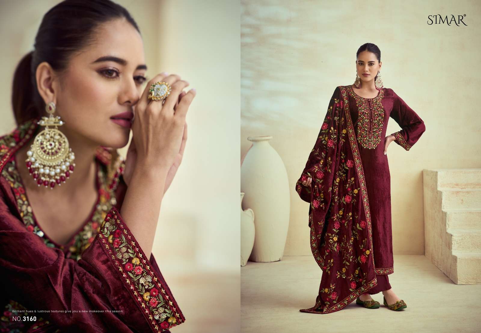glossy simar rang e makhmali vol 2 3161-3164 series viscose velvet designer salwar kameez catalogue wholesale price surat