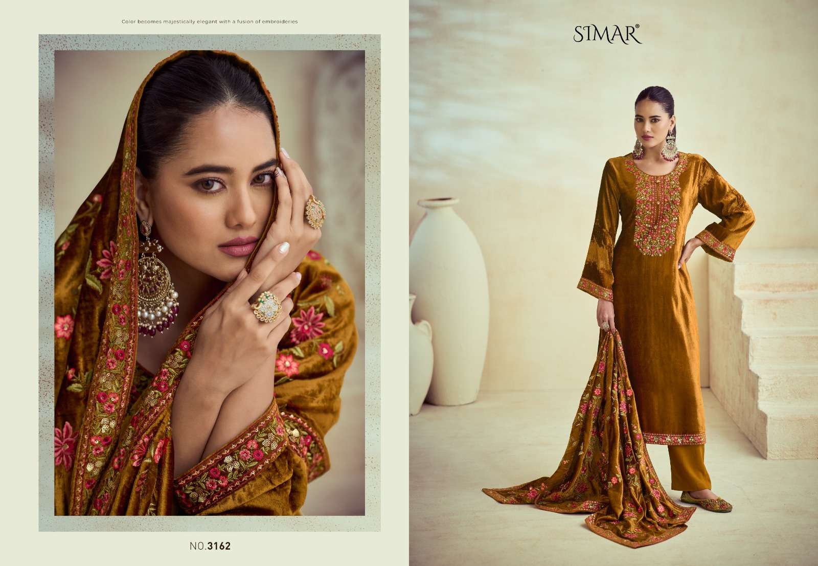 glossy simar rang e makhmali vol 2 3161-3164 series viscose velvet designer salwar kameez catalogue wholesale price surat