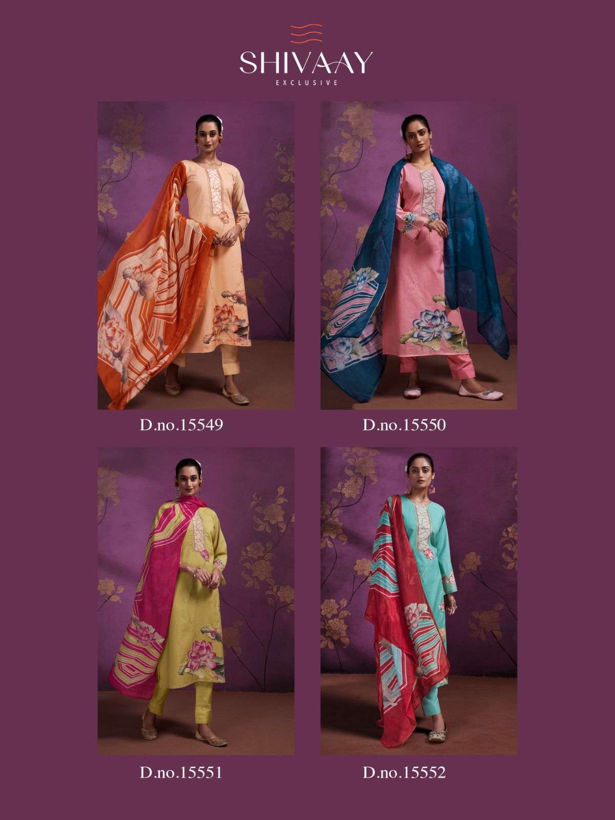 janvi by shivaay 15549-15552 series fancy designer lawn cotton salwar suits catalogue wholesaler surat