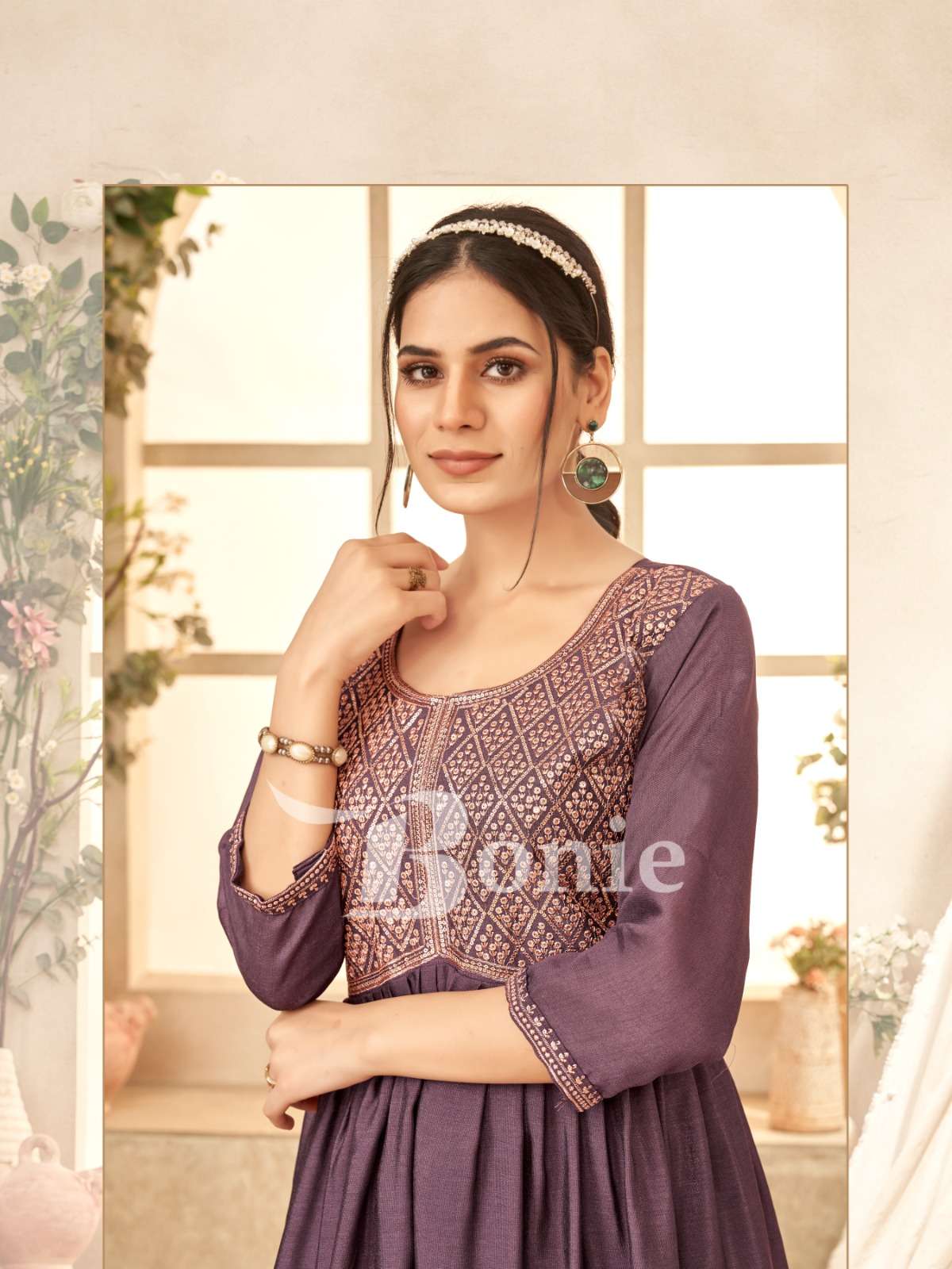 jivika by bonie 1001-1008 series fancy ghera kurtis catalogue wholesale rate surat gujarat 