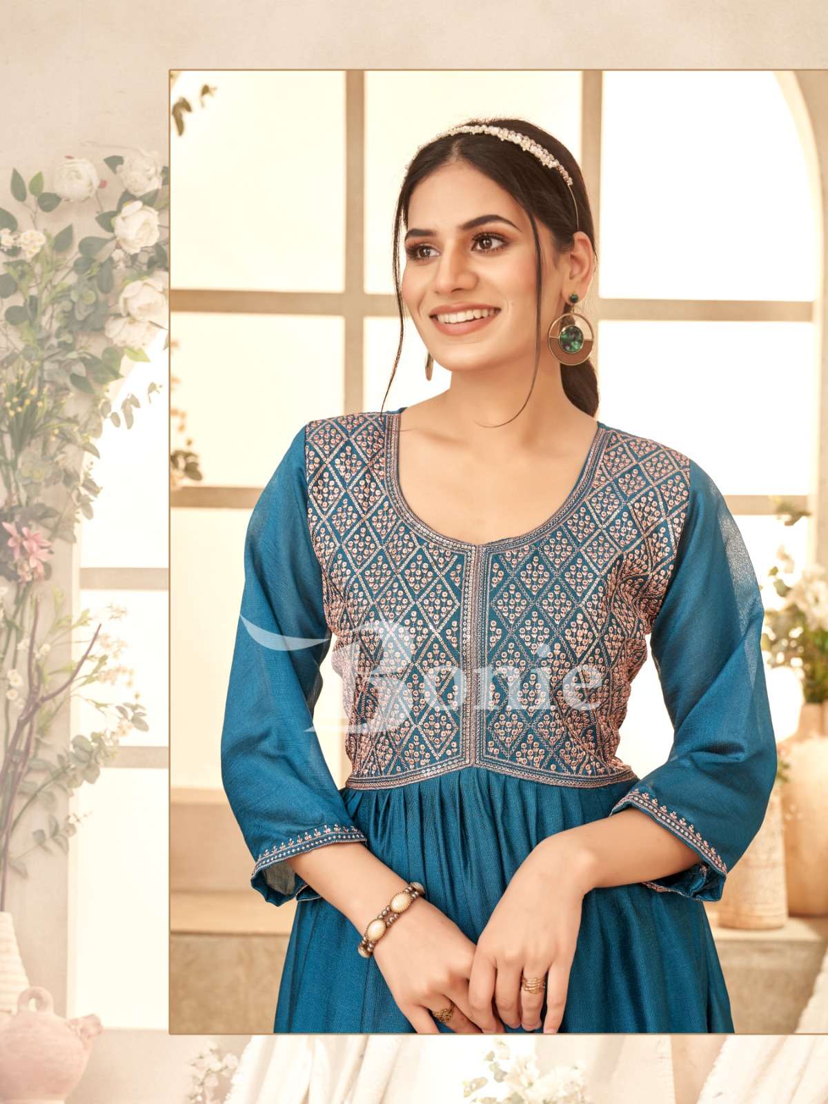 jivika by bonie 1001-1008 series fancy ghera kurtis catalogue wholesale rate surat gujarat 