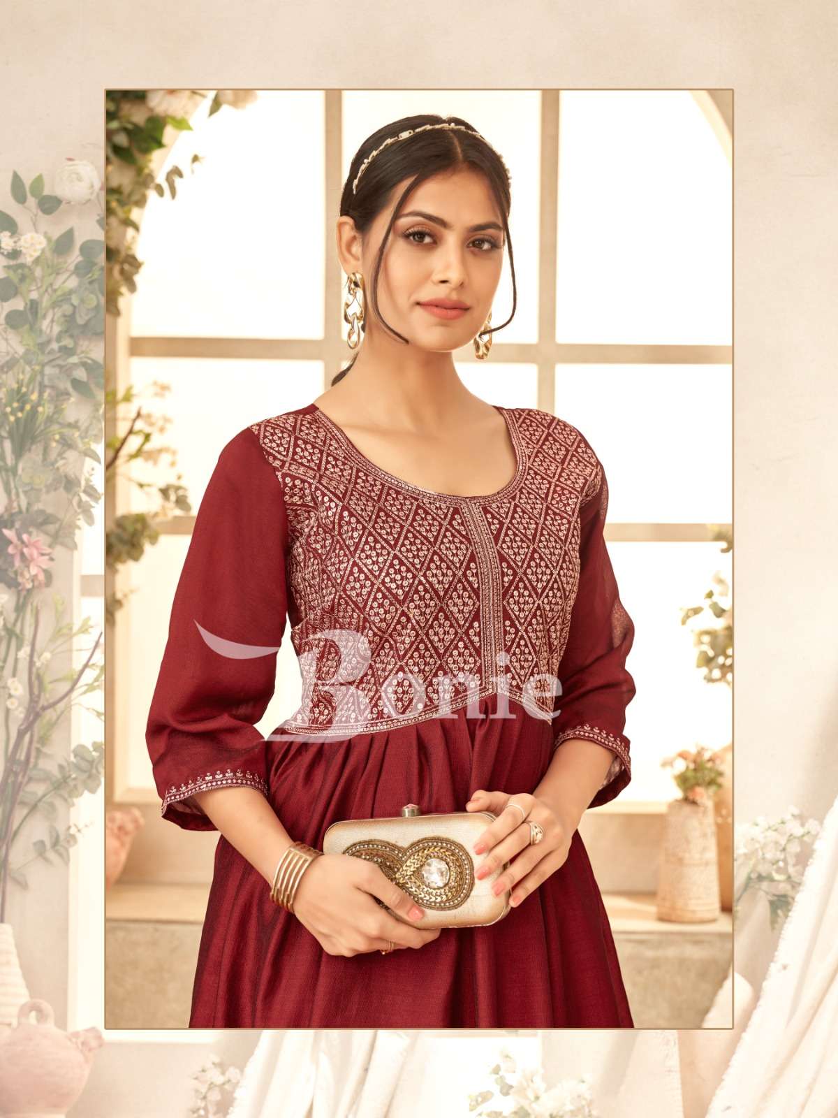 jivika by bonie 1001-1008 series fancy ghera kurtis catalogue wholesale rate surat gujarat 