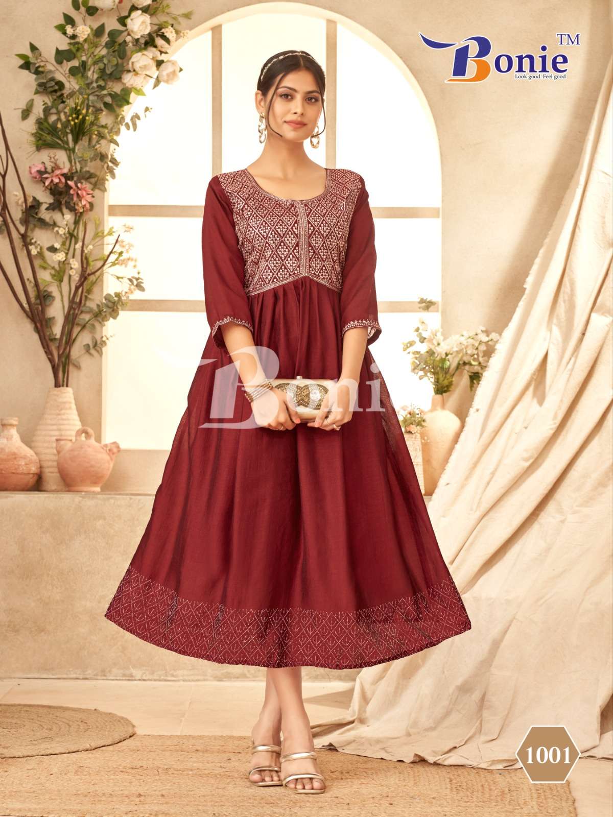 jivika by bonie 1001-1008 series fancy ghera kurtis catalogue wholesale rate surat gujarat 